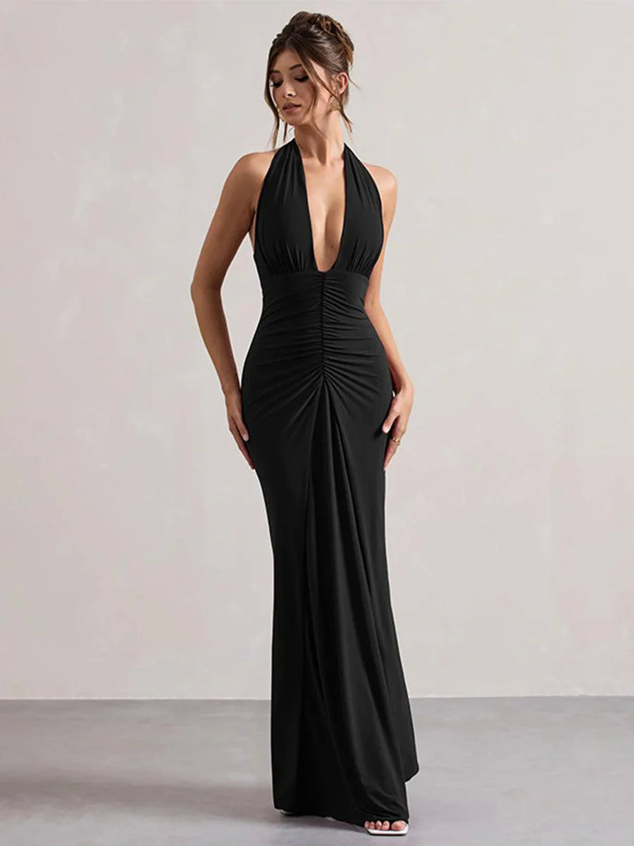 Halter Ruched Backless Formal Dress MYT1003