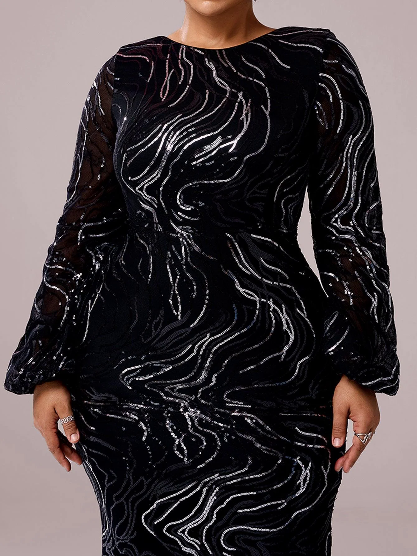 Long Sleeve Maxi Mermaid Sequin Dress XJ1500
