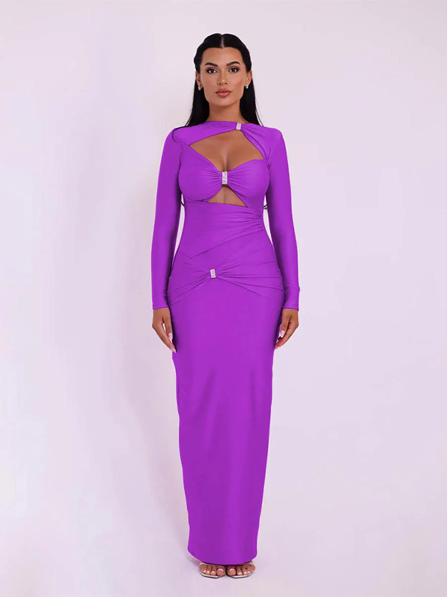 Metal Knot Cutout Long Sleeve Prom Dress MYC2026