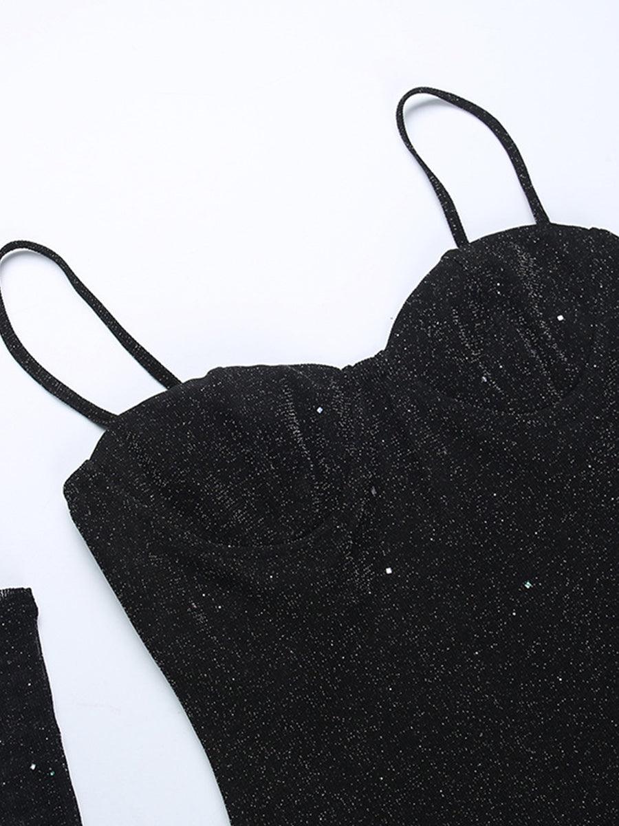 Black Spaghetti Glitter Party Mini Dress MYC1020