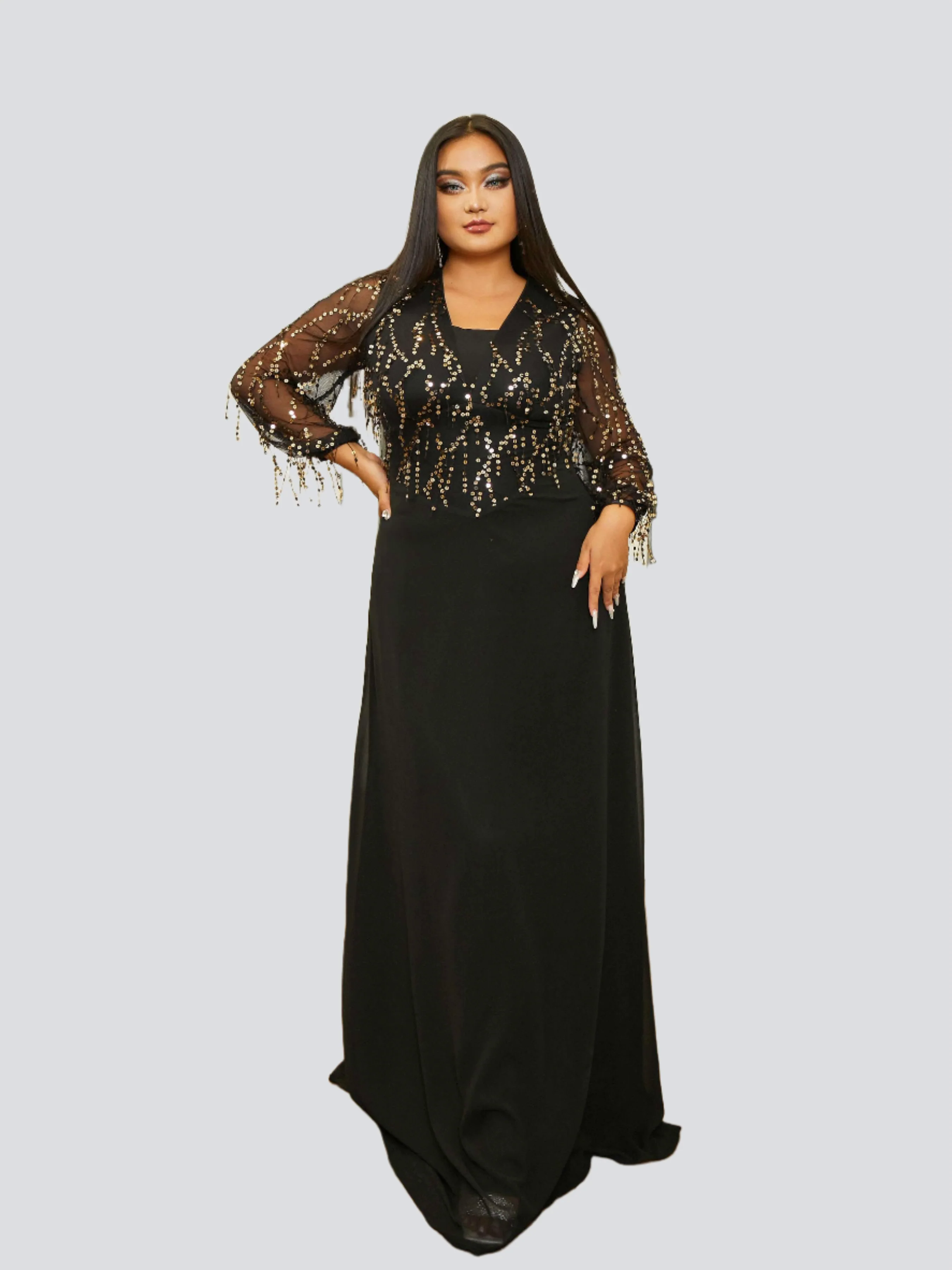 Plus Size Panel V-neck A-line Prom Dress PRM20910