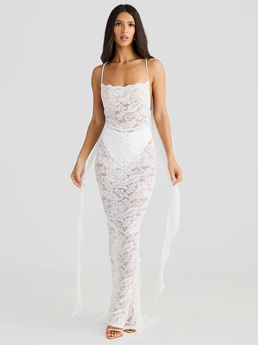 Backless Lace See-through Floral Party Dress MYC2025