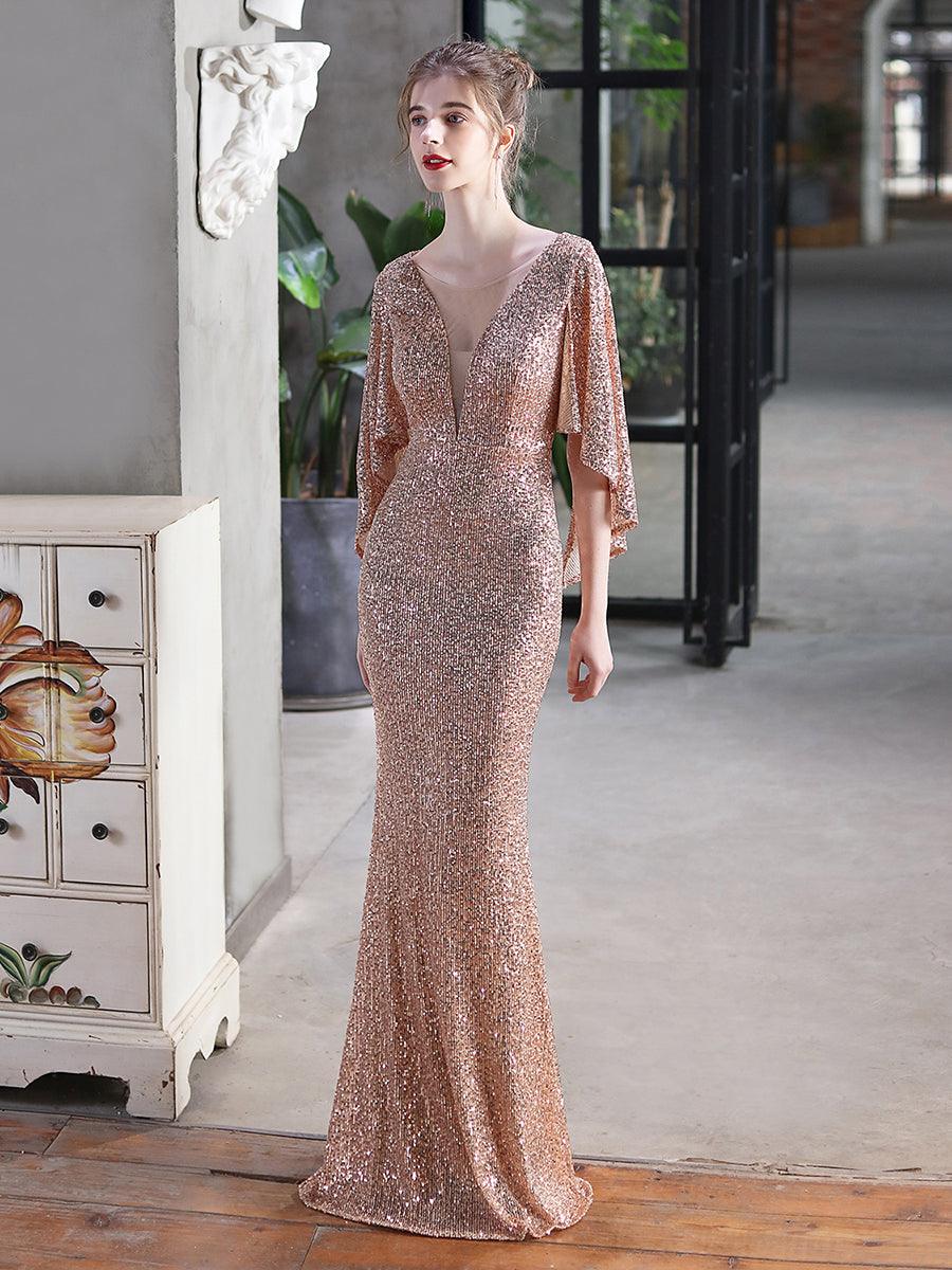 V-neck Ruffled Sequin Mermaid Prom Dress MCW1021