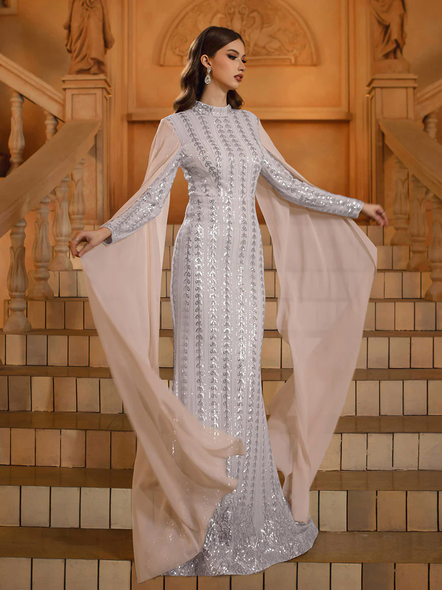 Stand Collar Leaf Sequin Arabian Dress MES00626