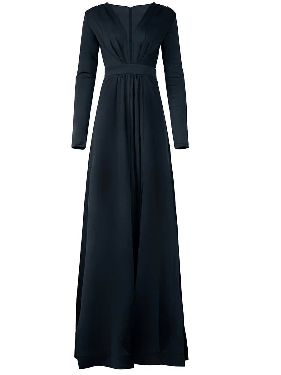 V-neck Long Sleeve Split Maxi Dress XH1221