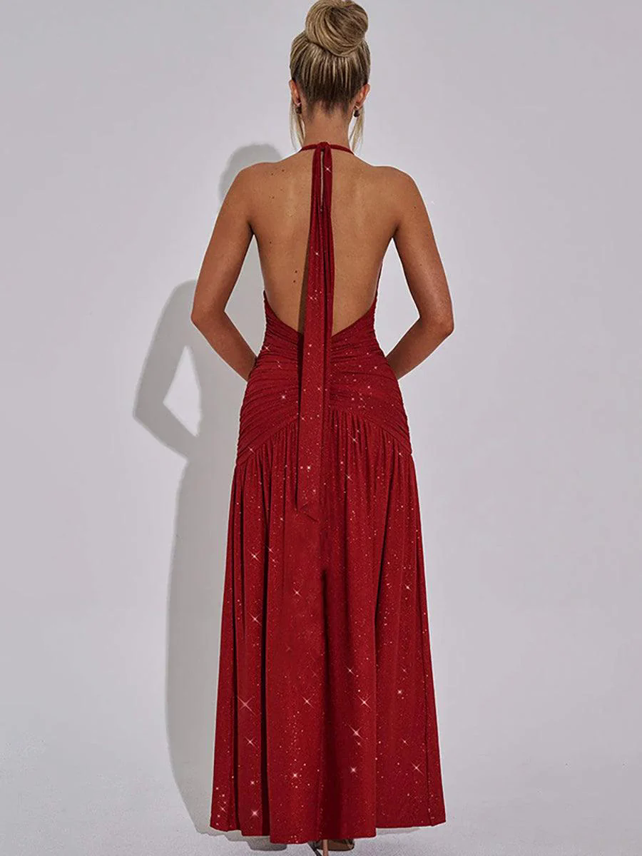 Halter Backless Sequin Plung Prom Dress MYC2020