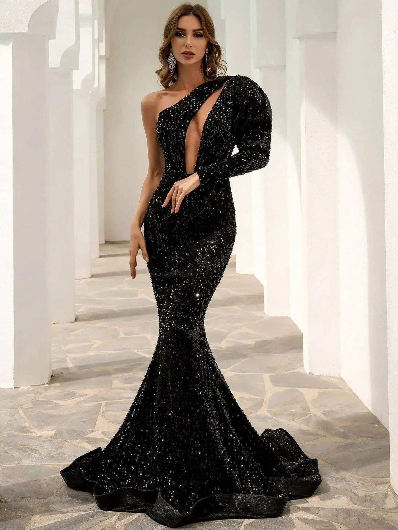 Cutout Black Mermaid Evening Dress M0803