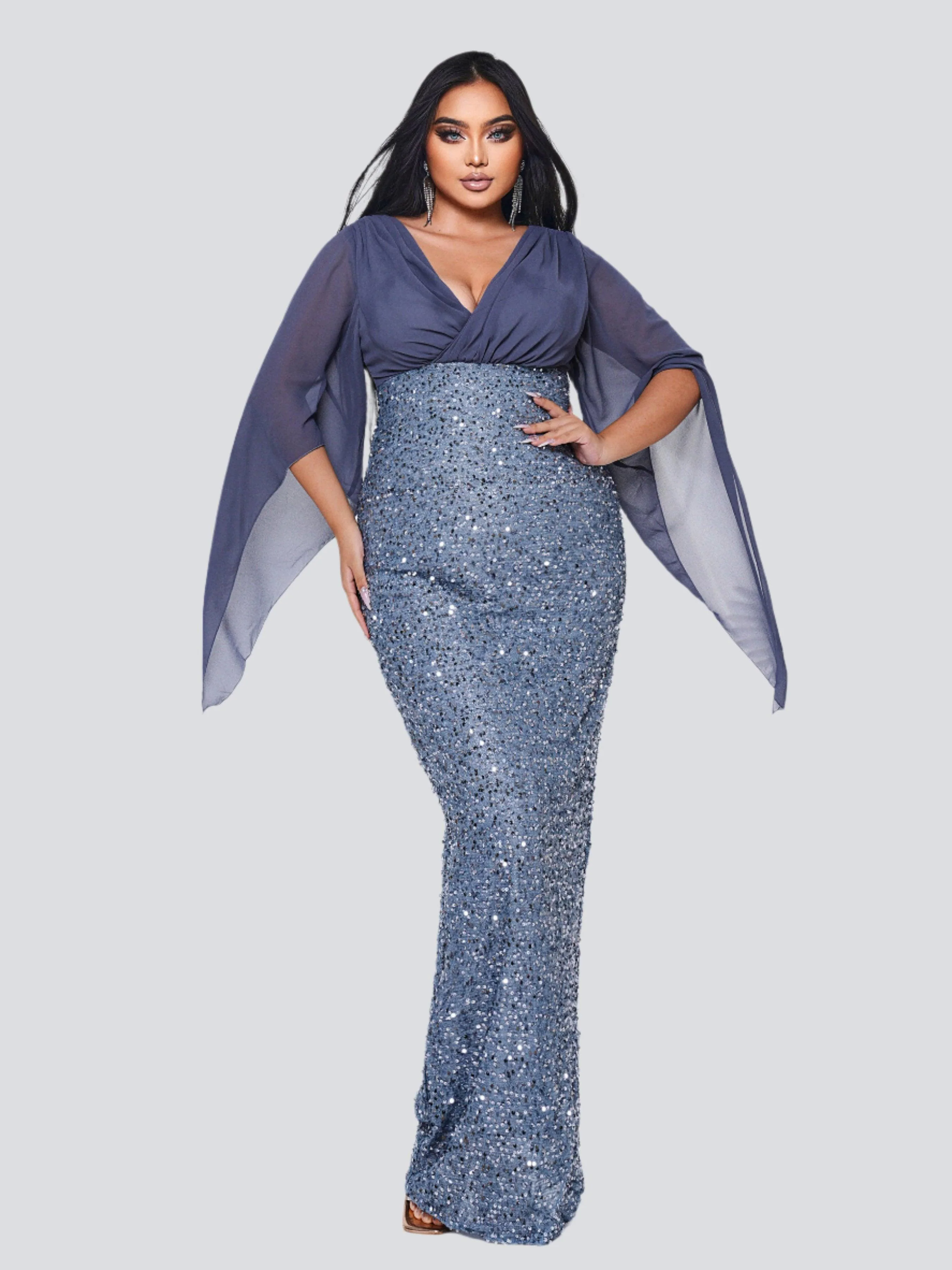 Plus Cross Cover Top Sequin Prom Dress PXH2139