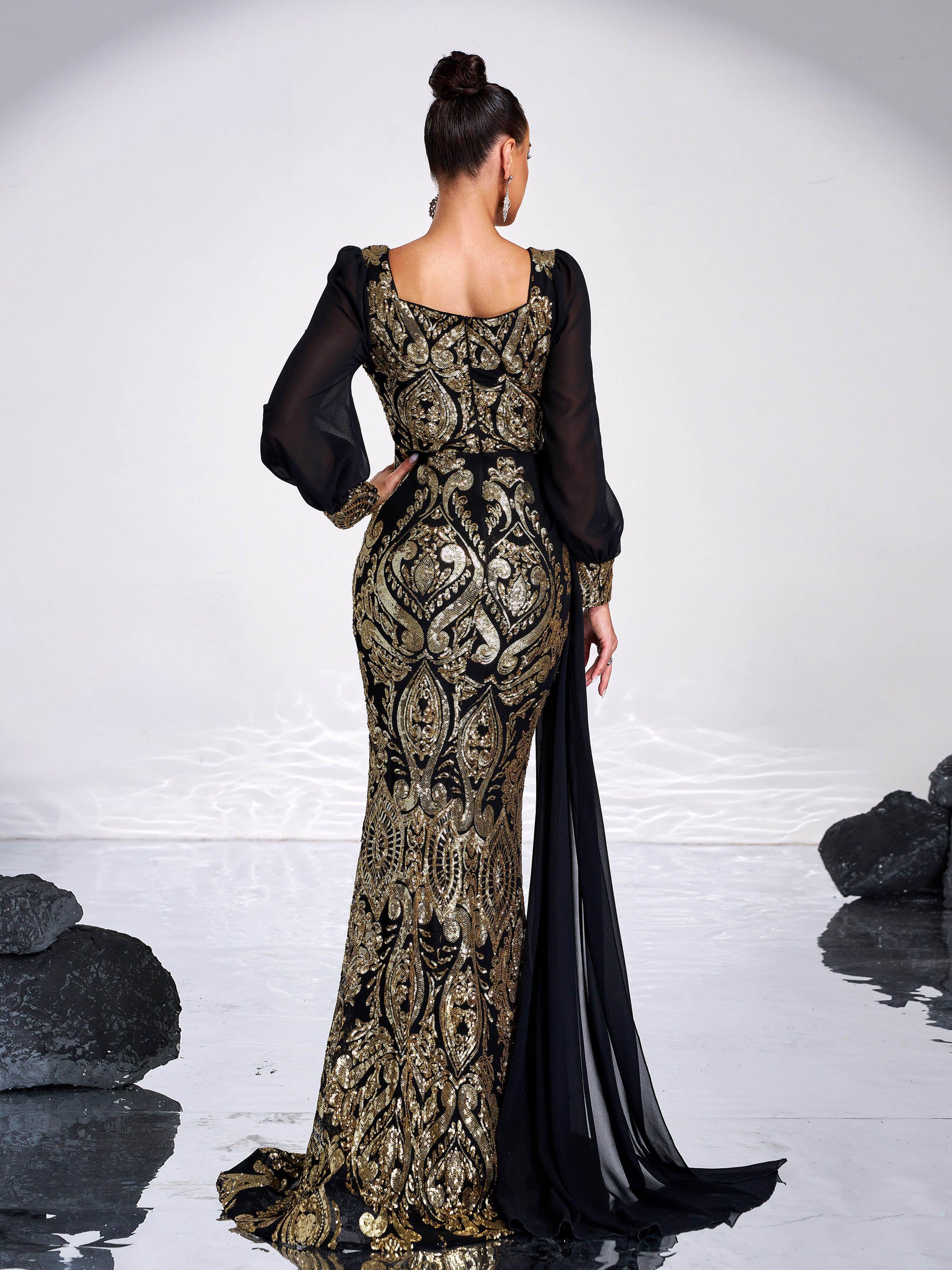 Luxurious Black & Gold Embroidered Gown GM00421