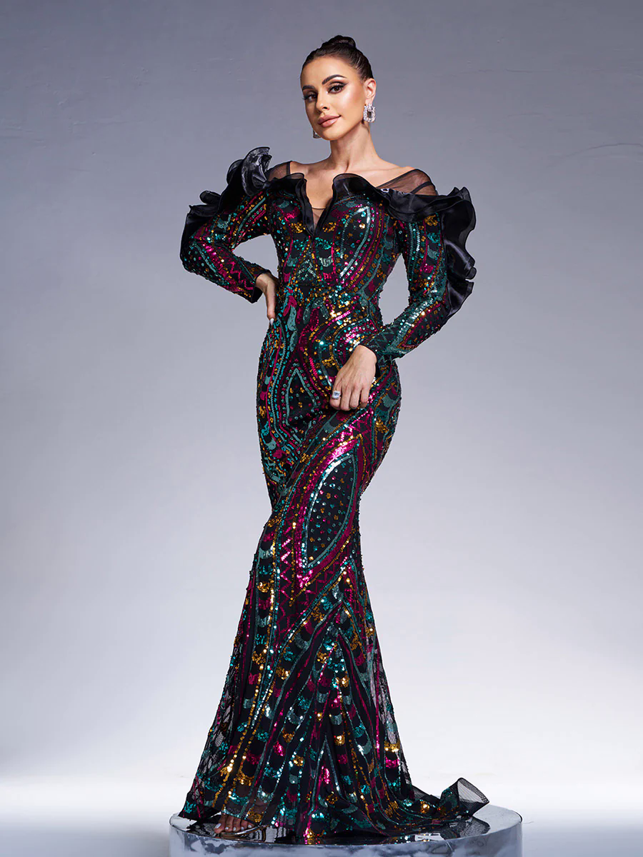 Ruffled Sequin Mermaid Formal Dress DH80242