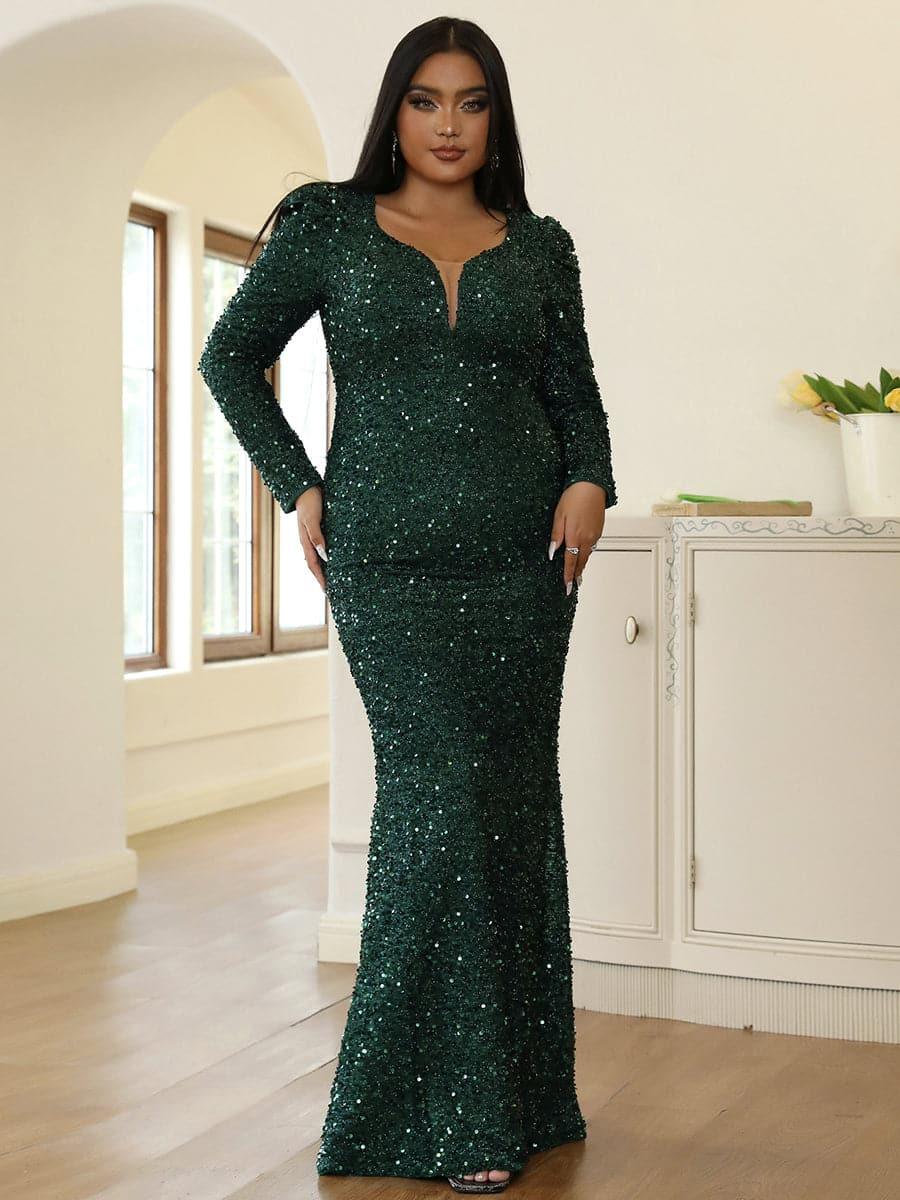 Plus Size Mermaid Sequins Green Dress PXJ1877
