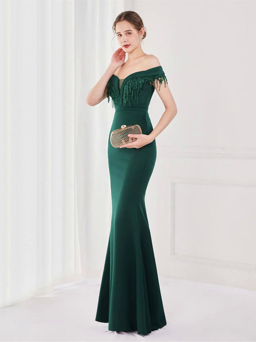 Off Shoulder Fringed Mermaid Prom Dress MYC2009