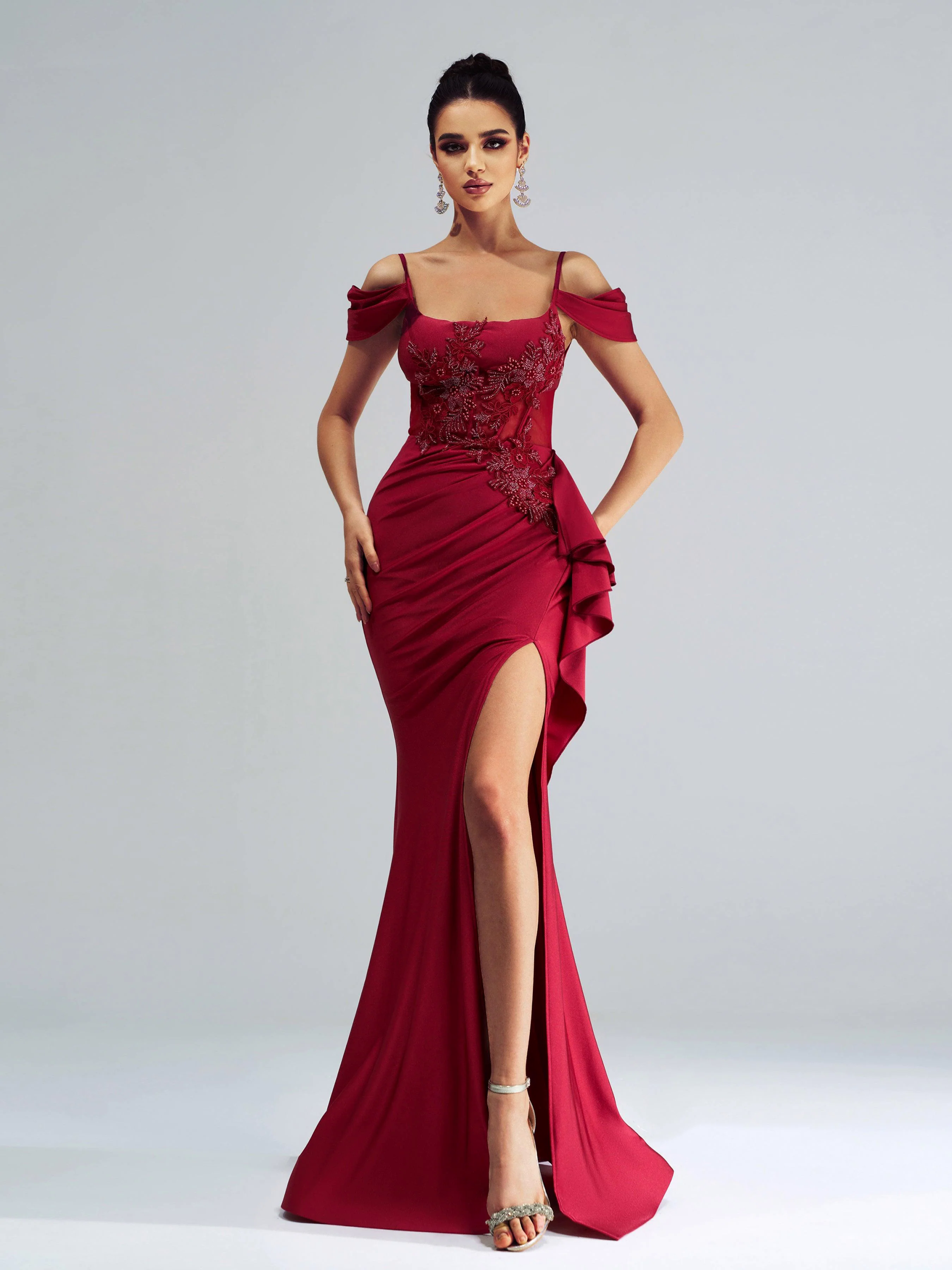 Red Embroidered Ruffled Mermaid Prom Dress DH80253