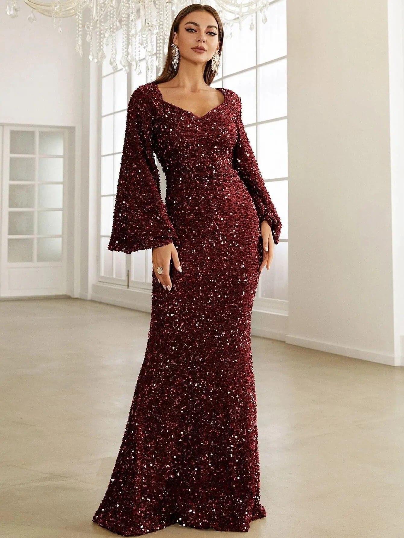Sequin Bell Sleeve Mermaid Dress M02010