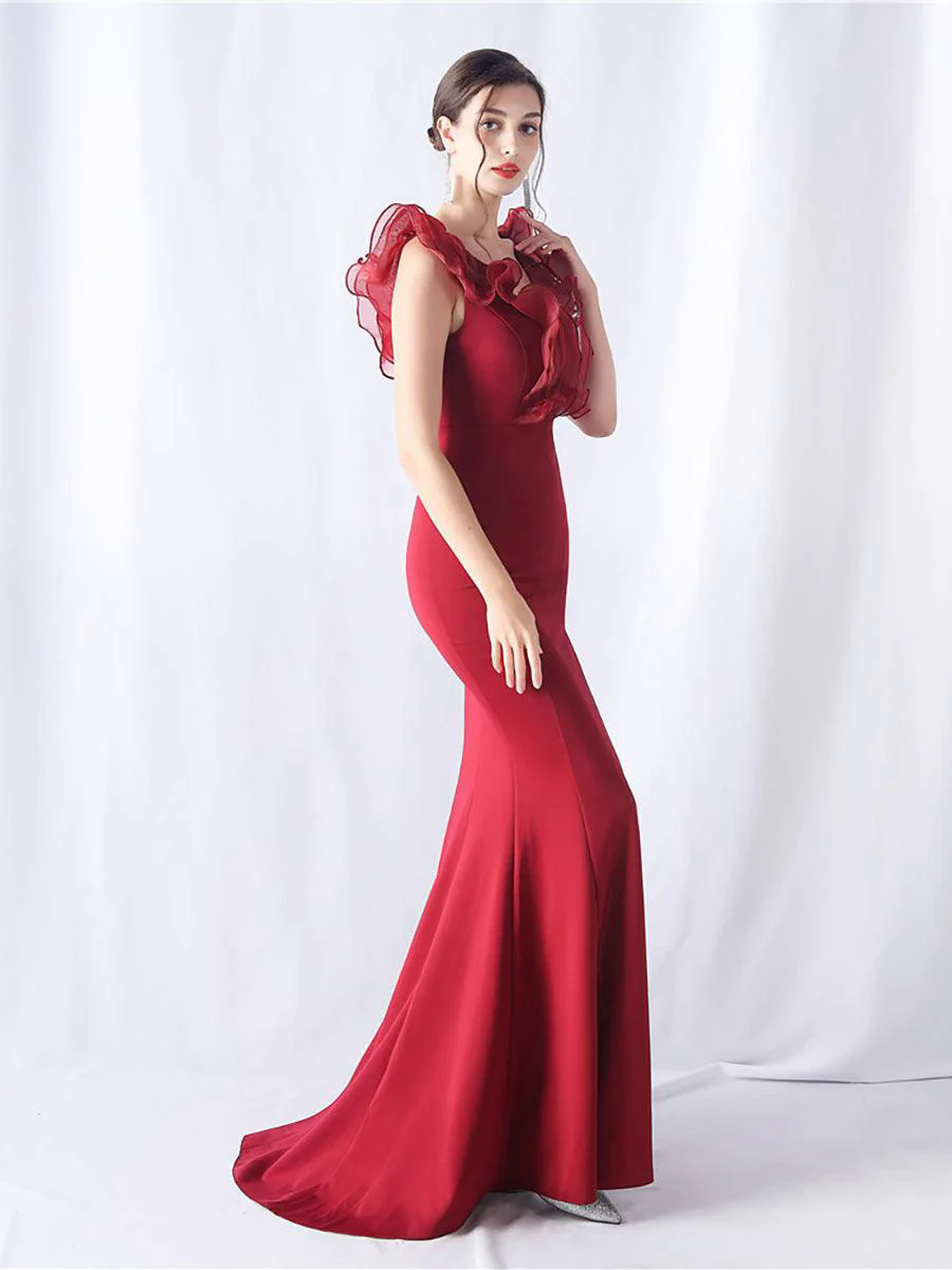 Ruffled Split V-neck Mermaid Prom Dress MYC2010