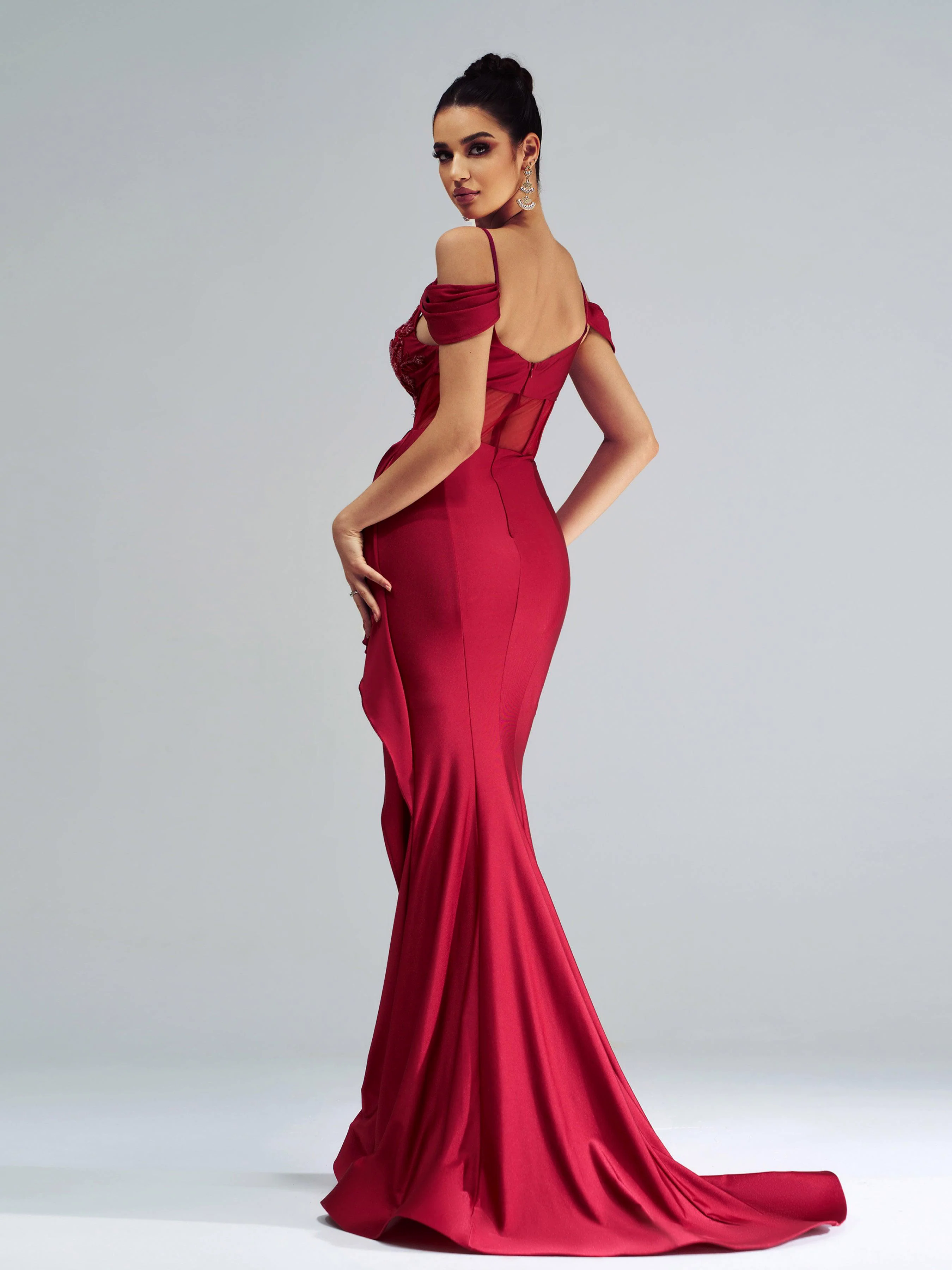 Red Embroidered Ruffled Mermaid Prom Dress DH80253