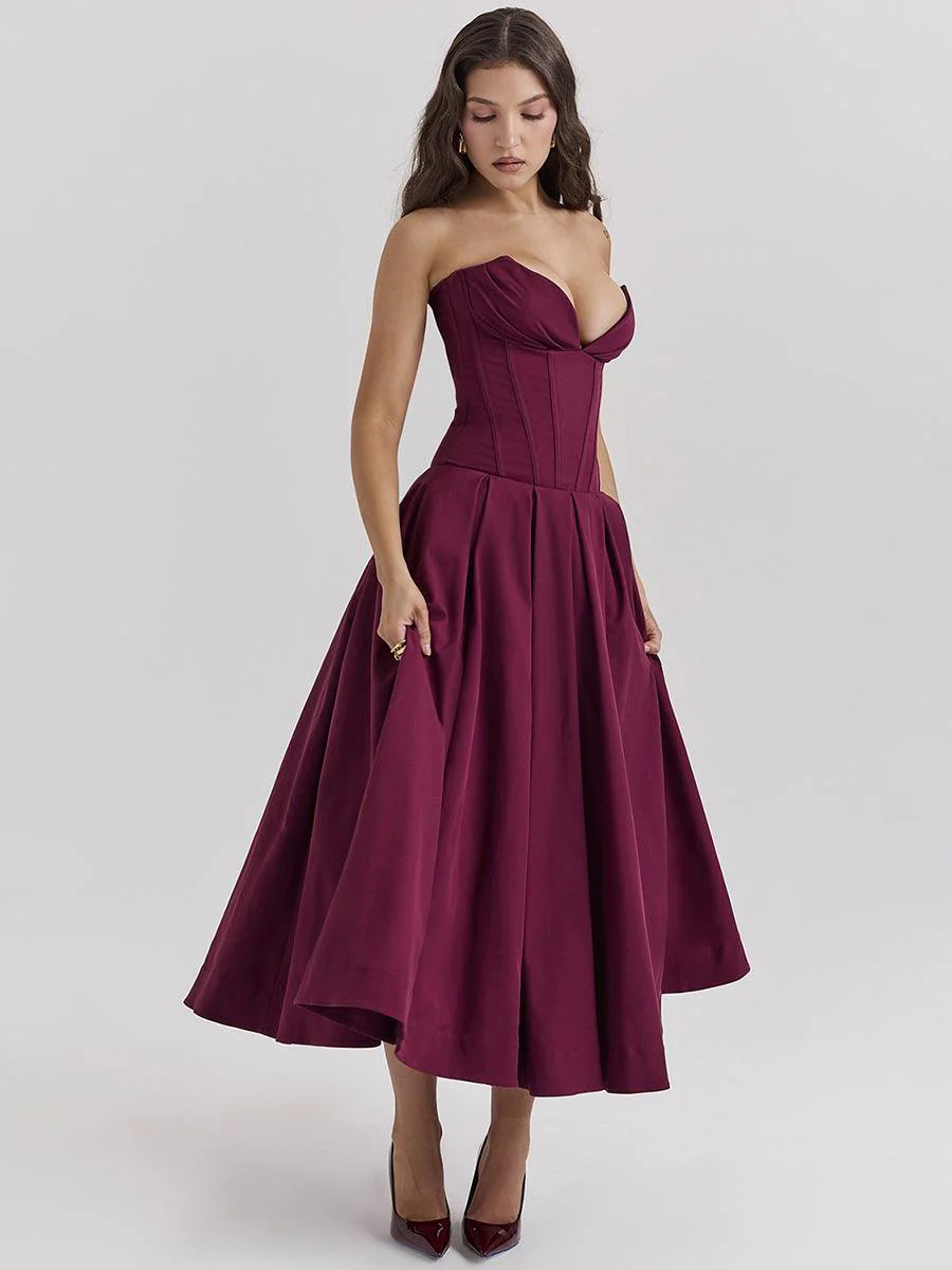 Black Corset Strapless A-line Prom Dress MYC1010