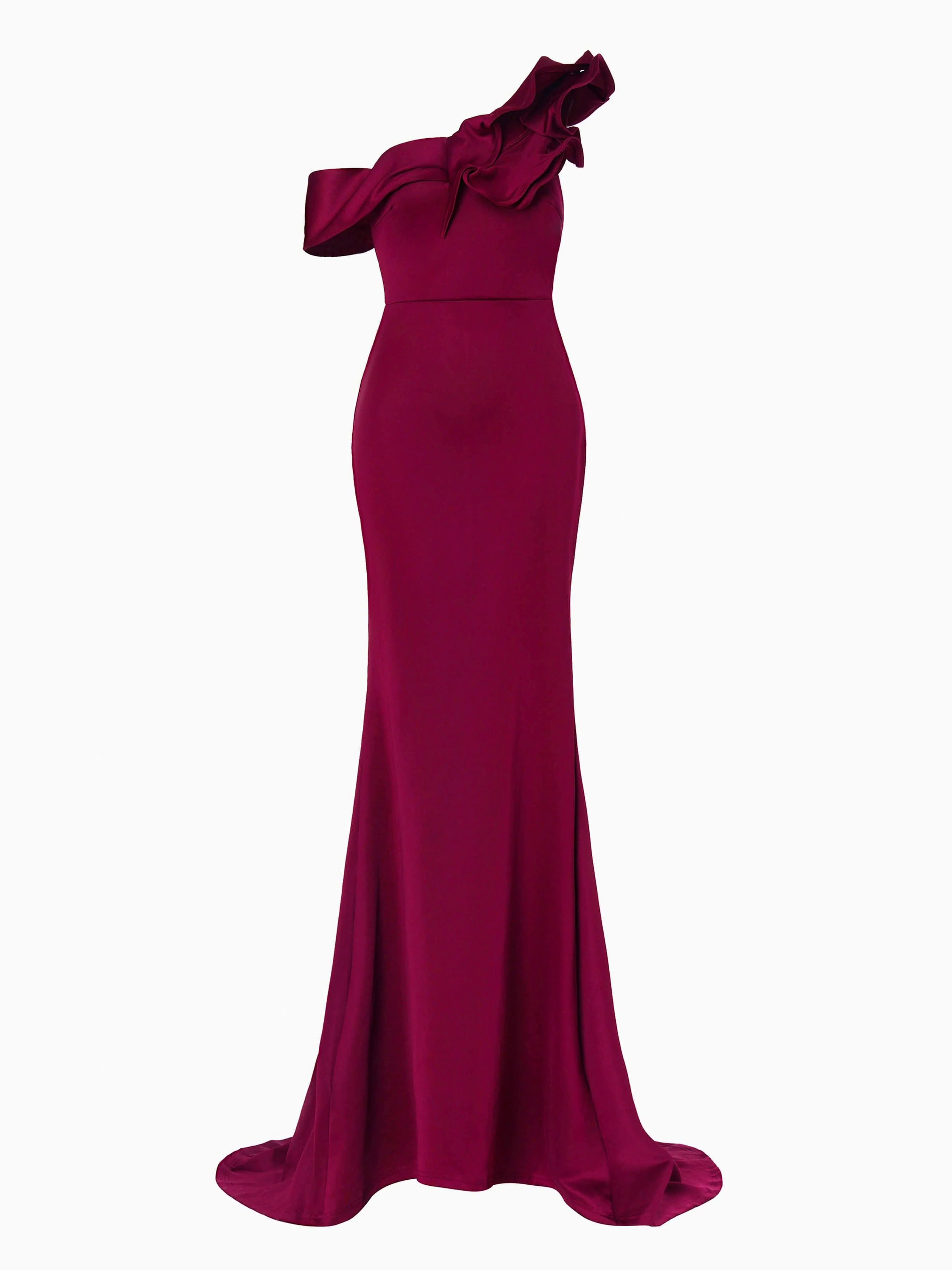 Ruffle Neck Floor Length Red Mermaid Prom Dress M02124