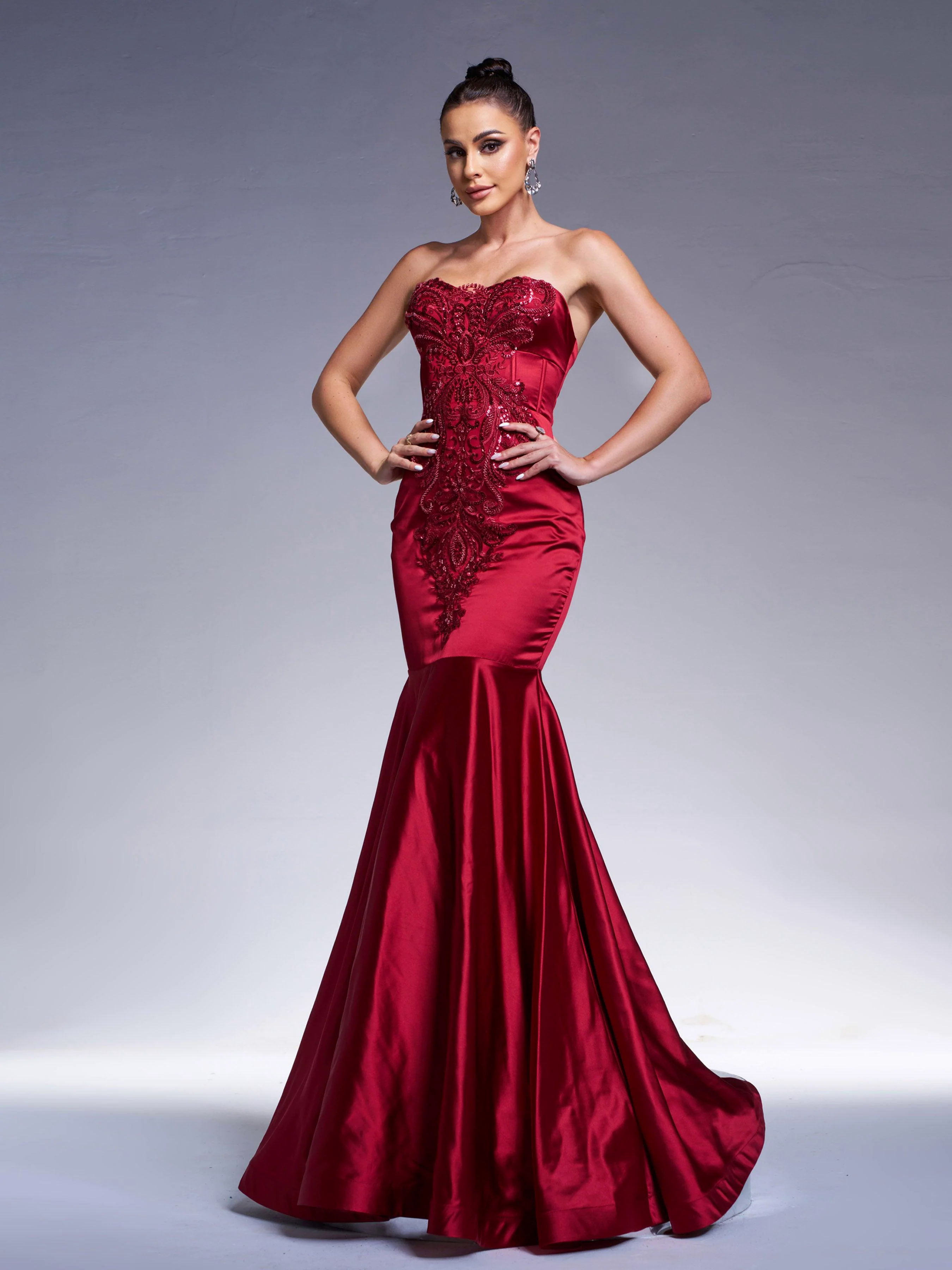 Red Strapless Embroidered Mermaid Evening Dress RX70101