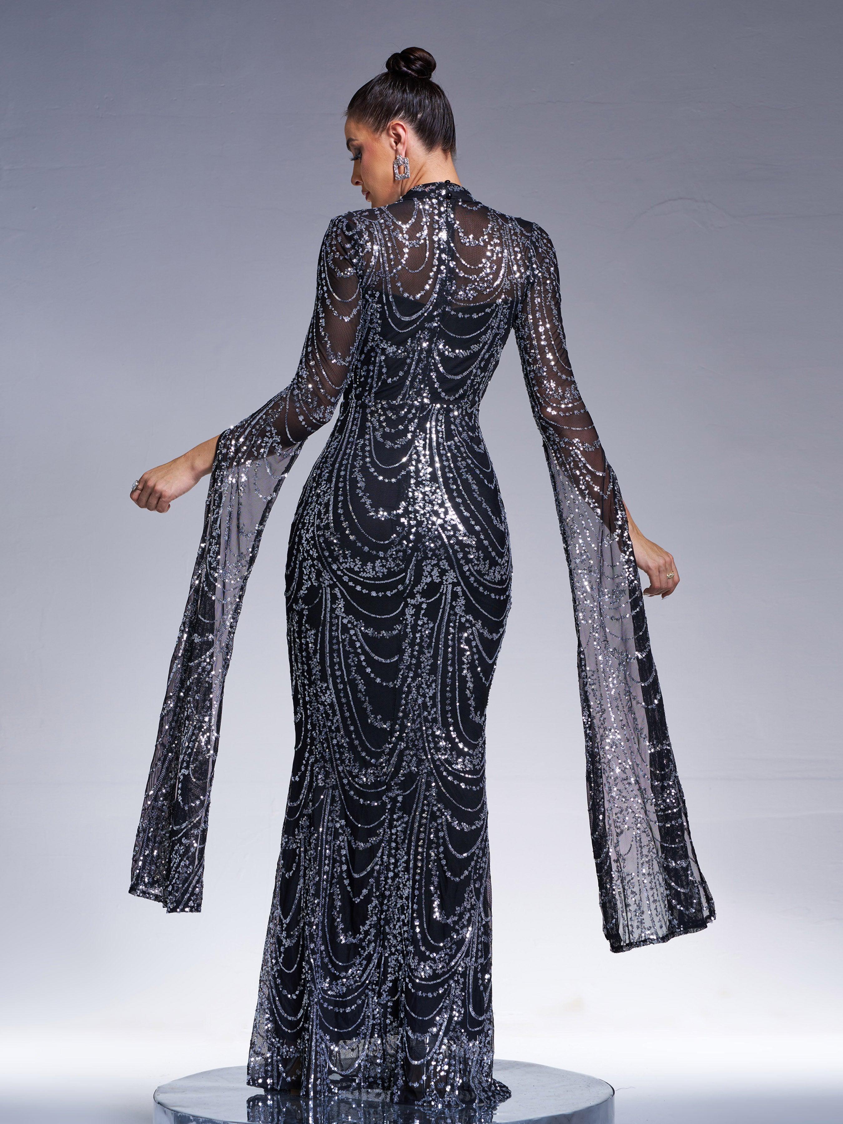 Stand Collar Mermaid Long Sleeve Evening Dress RA60055