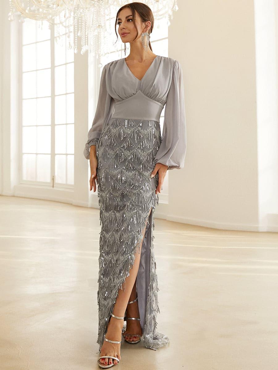 Lantern Sleeve Fringed Prom Dress XJ911