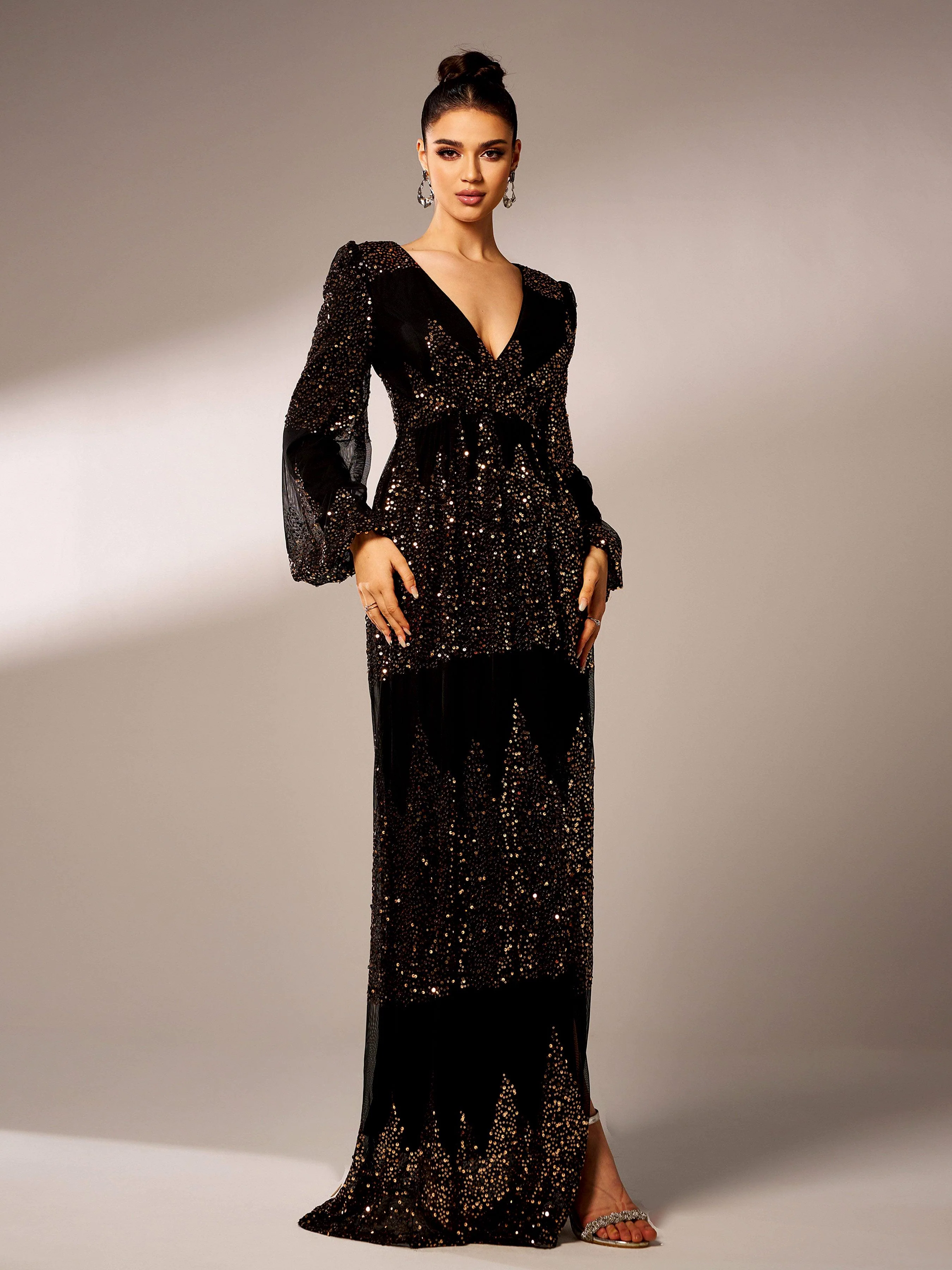 Sexy V-neck Slit Sequin Prom Dress GM00627