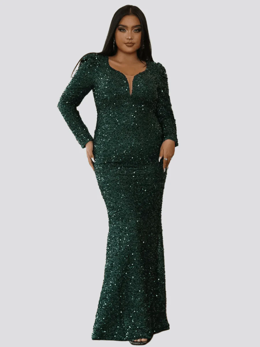 Plus Size Mermaid Sequins Green Dress PXJ1877