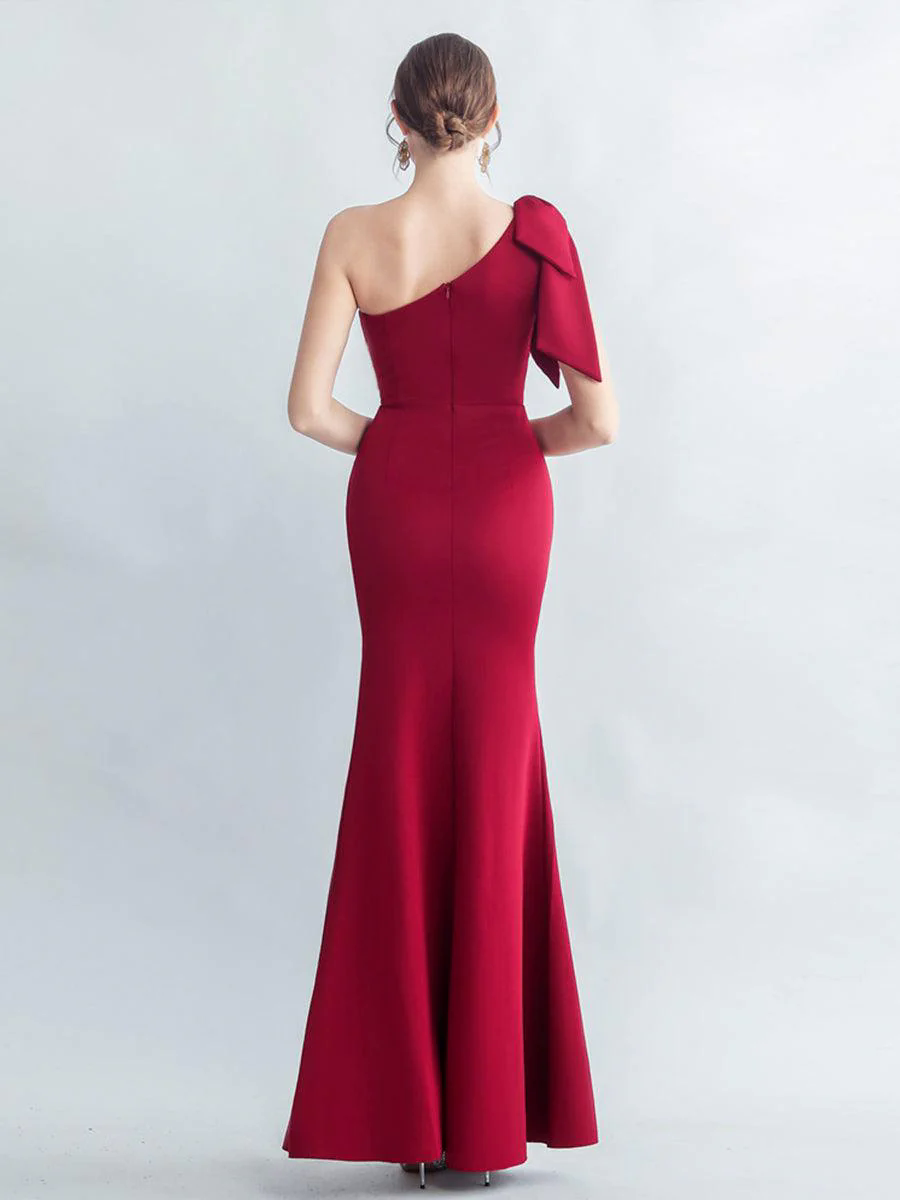 One Shoulder Panel Lace Split Prom Dress MYC2005