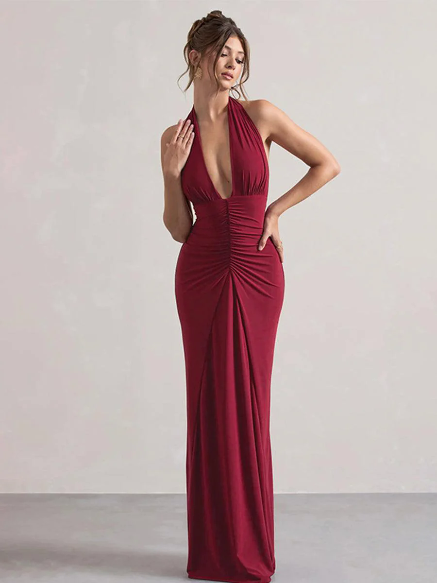 Halter Ruched Backless Formal Dress MYT1003