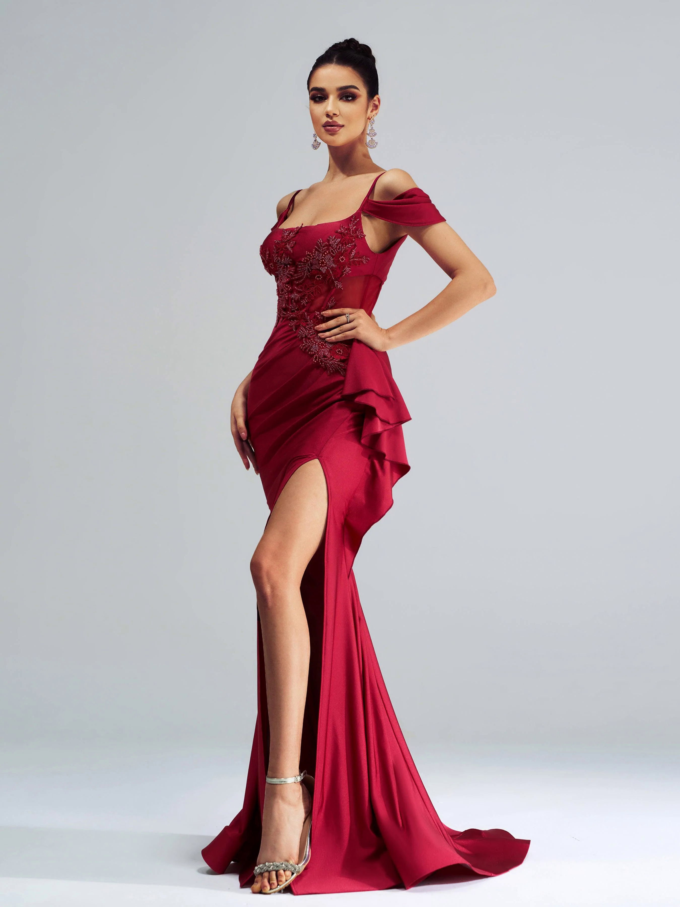 Red Embroidered Ruffled Mermaid Prom Dress DH80253