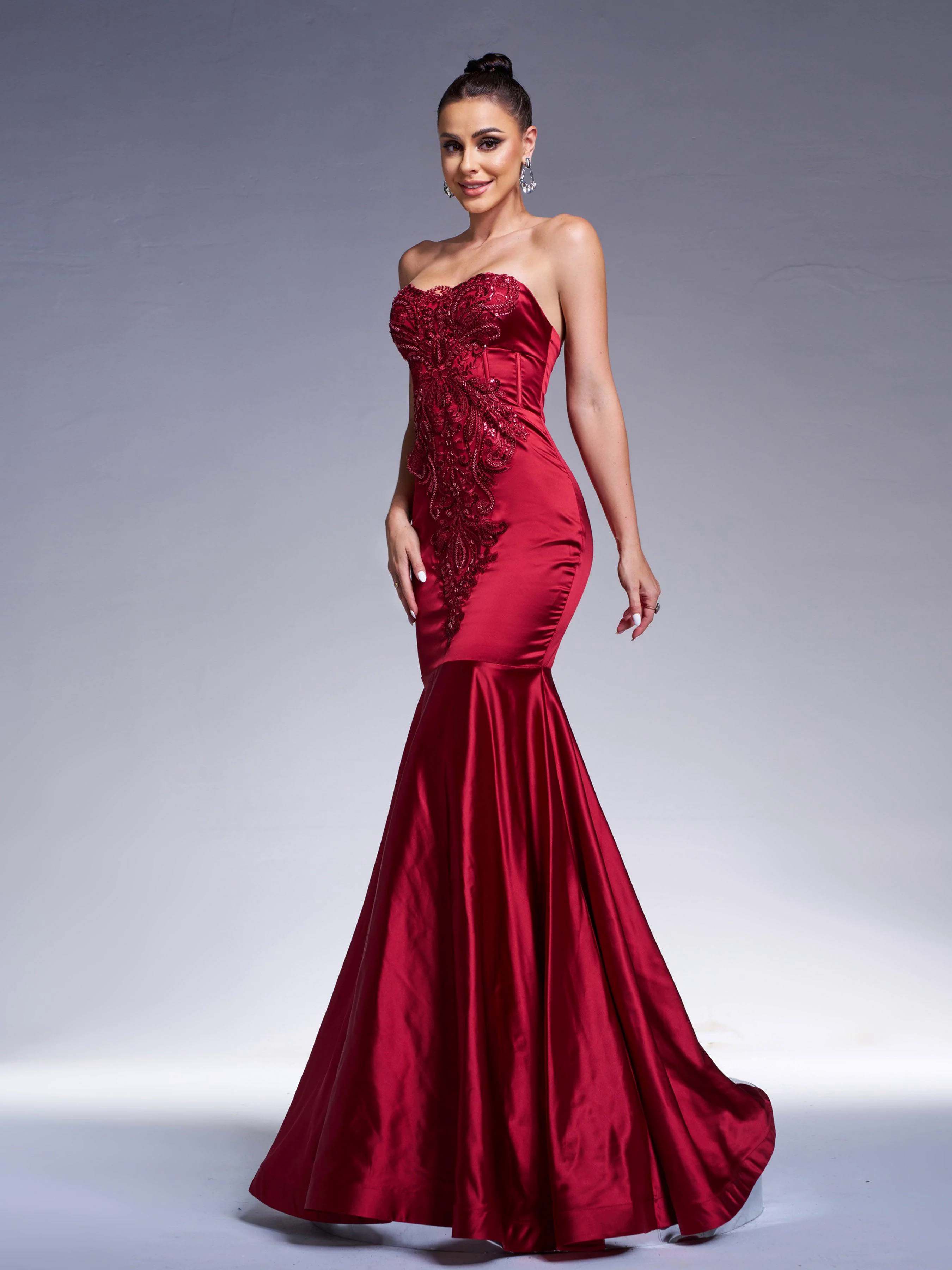 Red Strapless Embroidered Mermaid Evening Dress RX70101