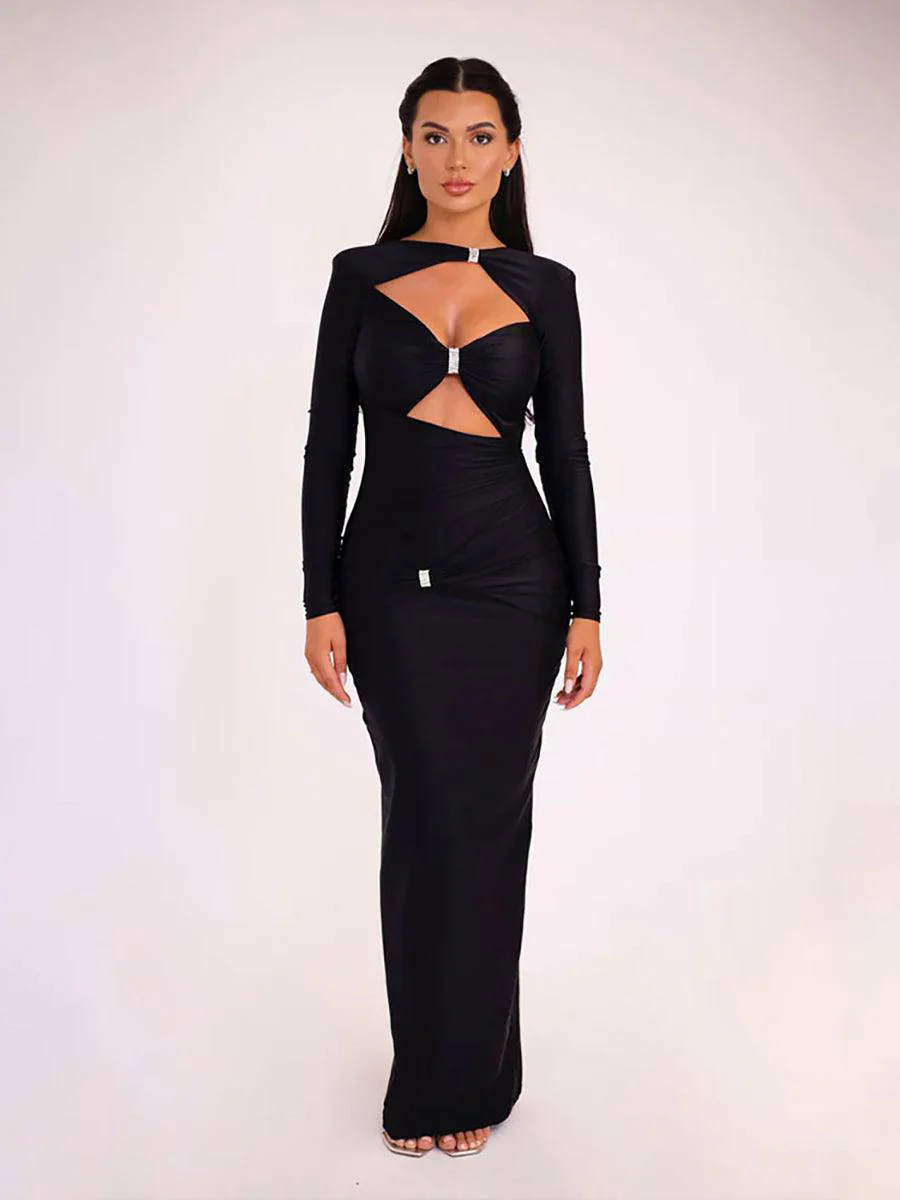 Metal Knot Cutout Long Sleeve Prom Dress MYC2026