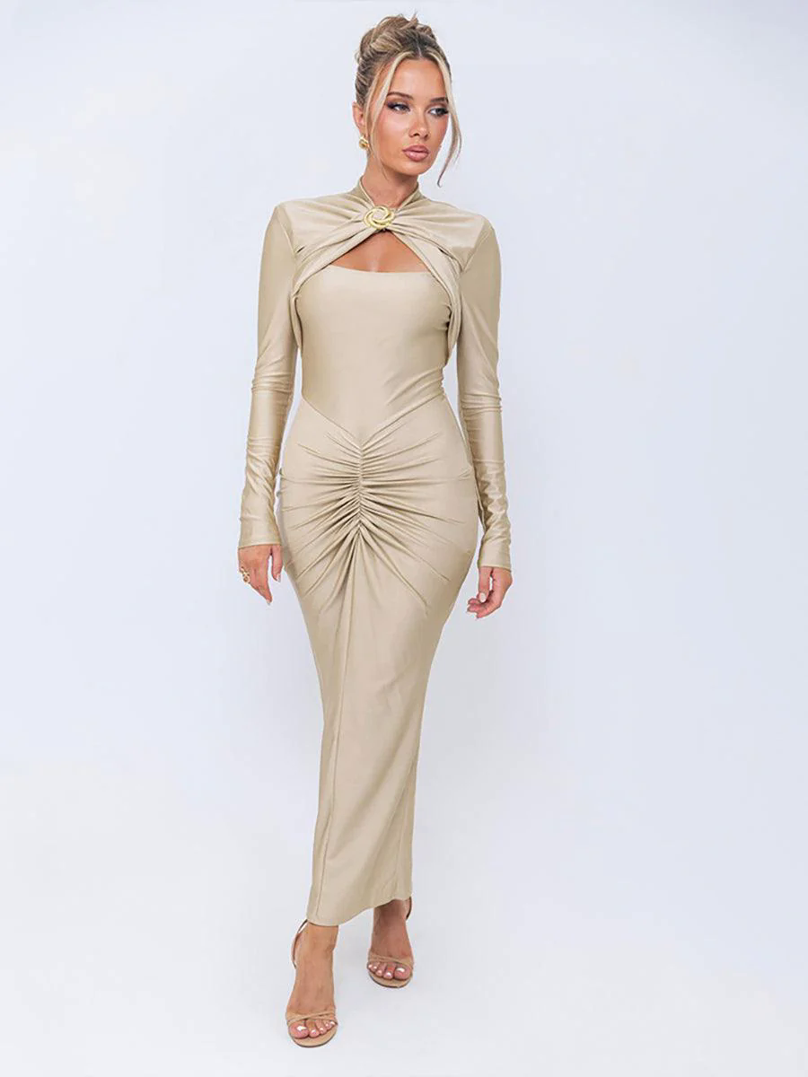 Classic Cutout Ruched Long Sleeve Prom Dress MYC20221