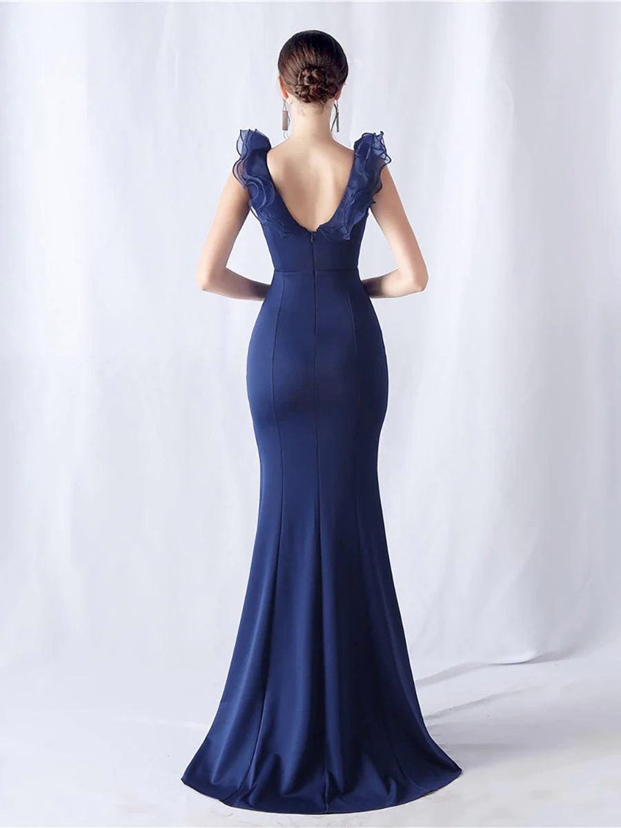 Ruffled Split V-neck Mermaid Prom Dress MYC2010