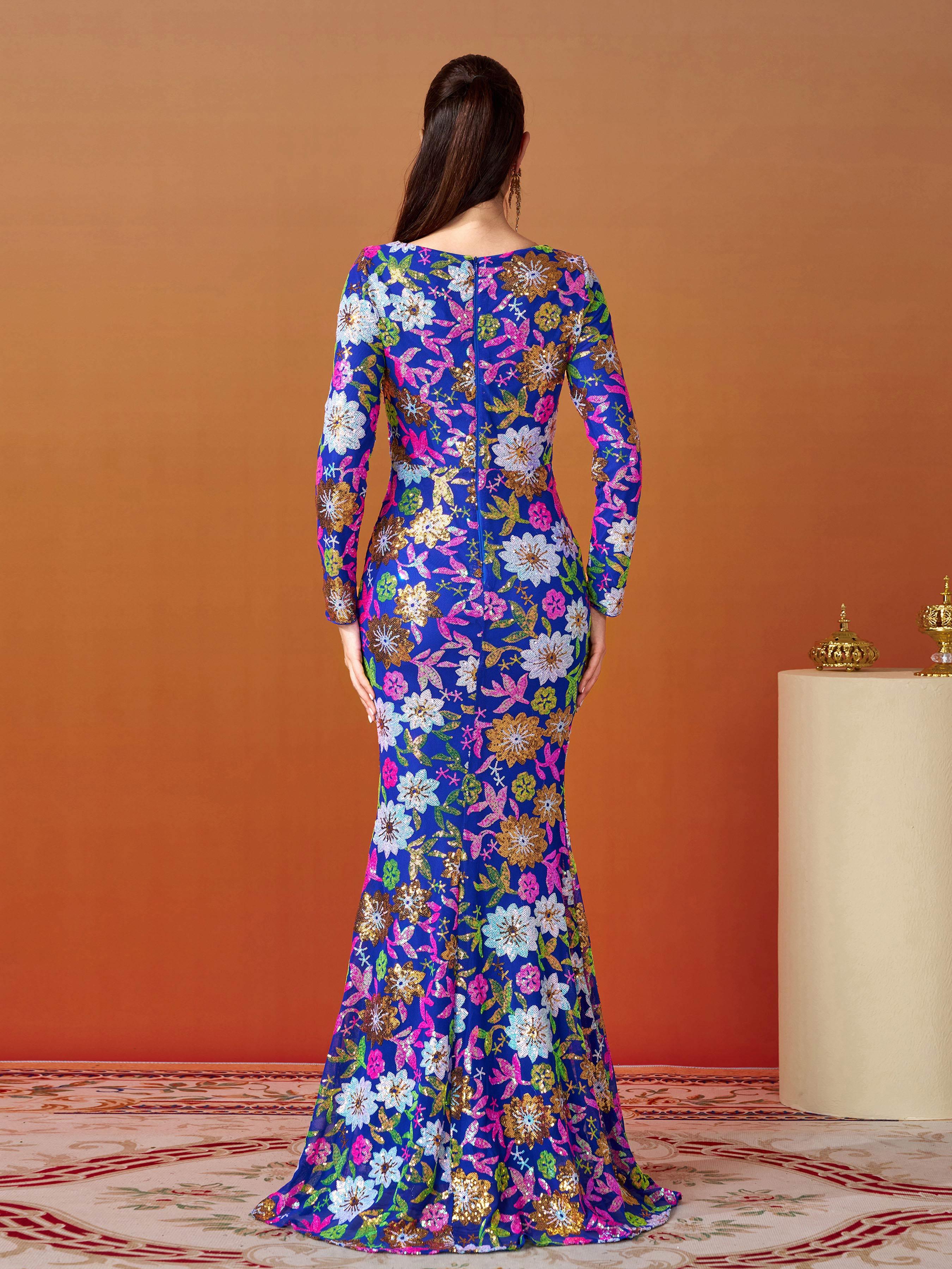 Crew Neck Floral Sequin Dress RJ10987