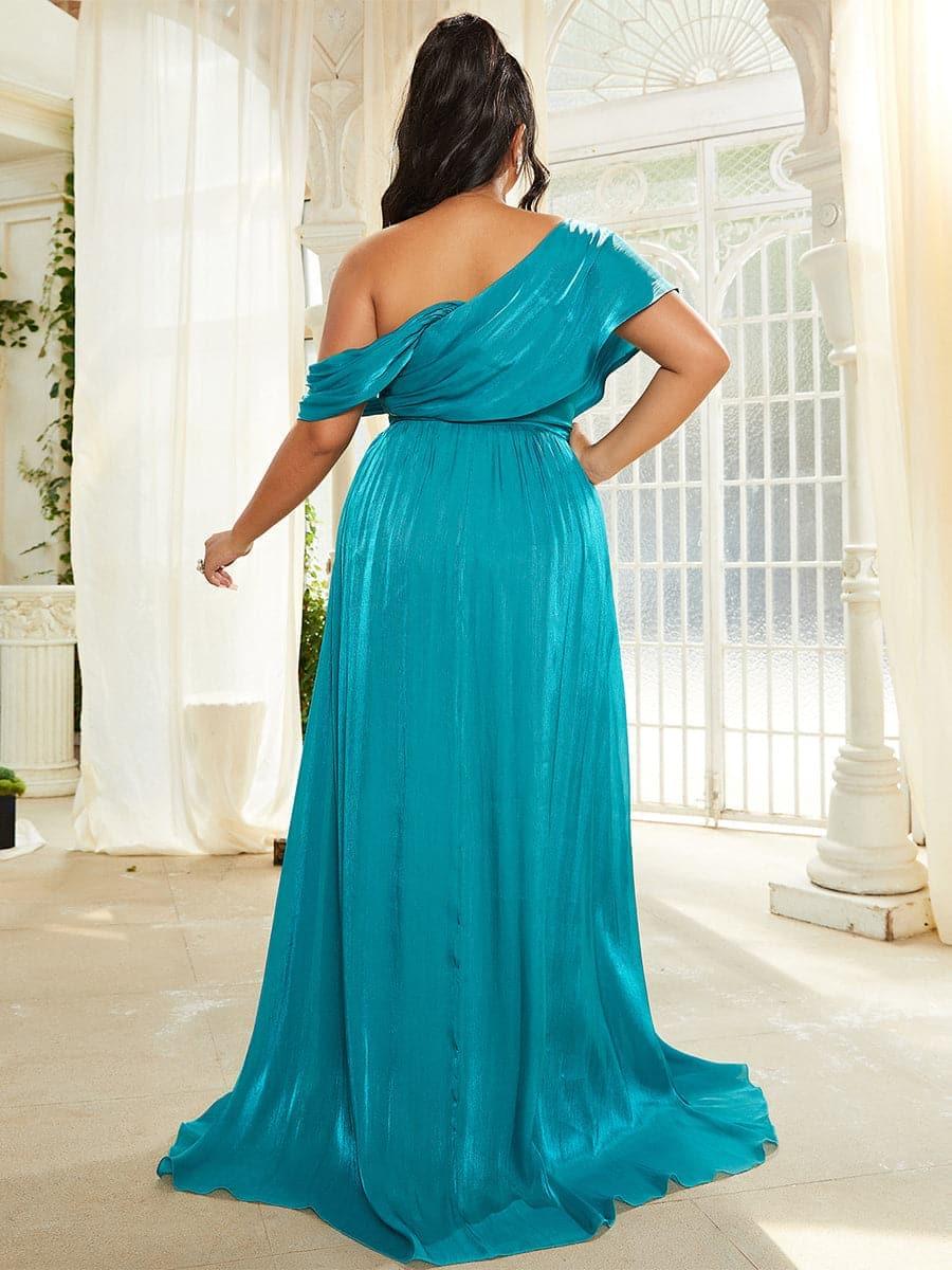 Plus Size One Shoulder A-Line Emerald Blue Bridesmaid Dress PXL079
