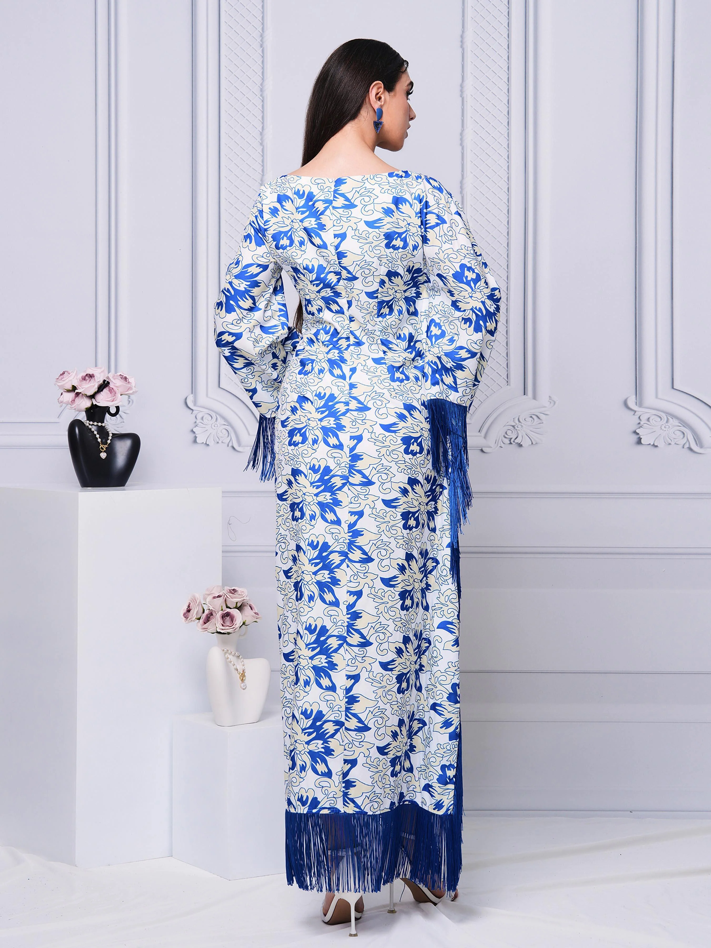 Crew Neck Fringed Print Maxi Dress ME70046X