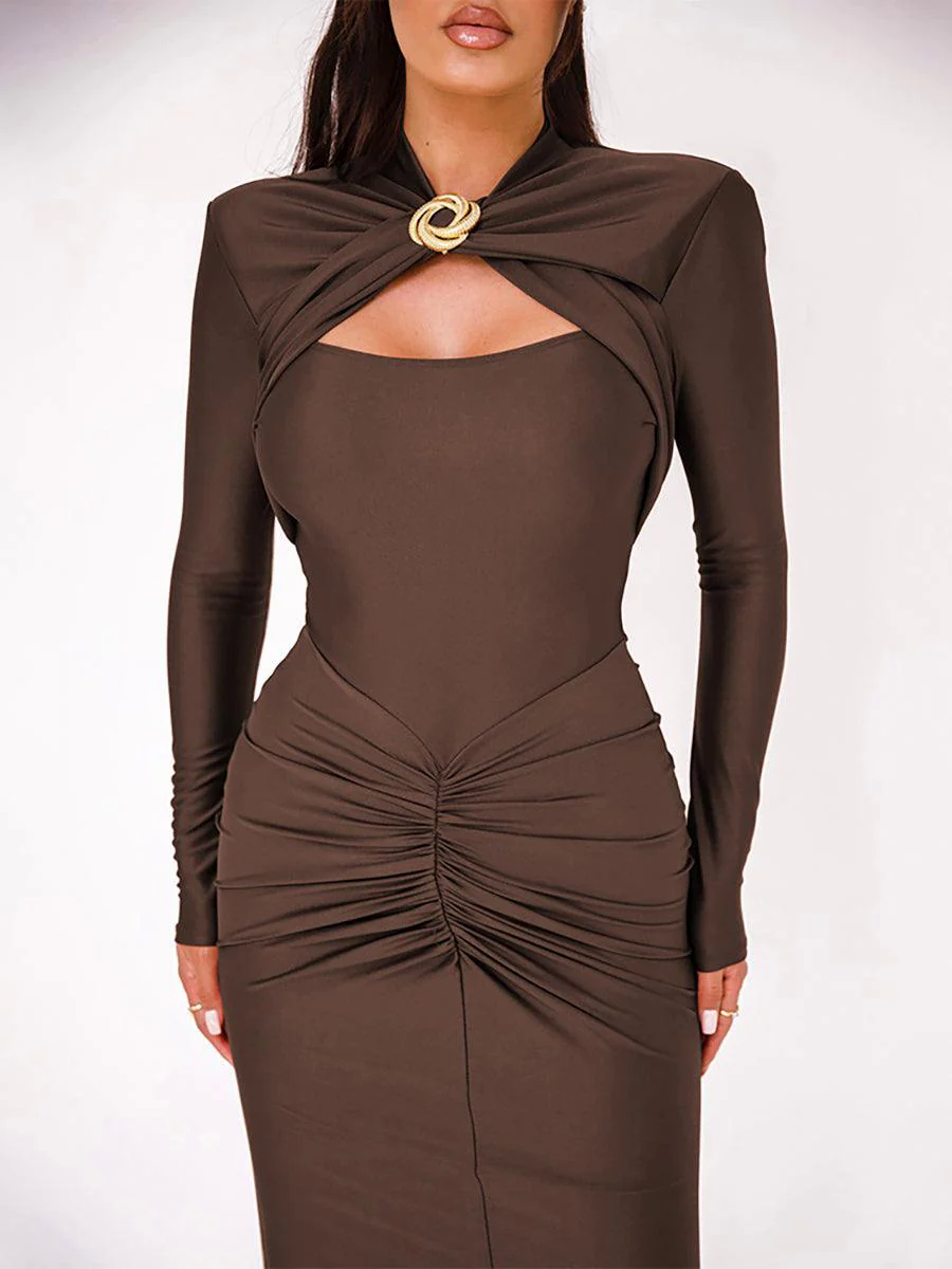 Classic Cutout Ruched Long Sleeve Prom Dress MYC20221