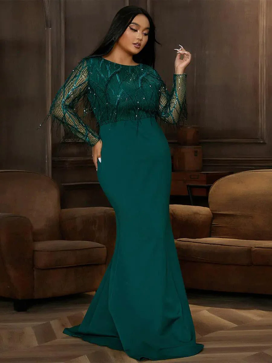 Plus Long Sleeve Fringed Maxi Dress PJMT1103