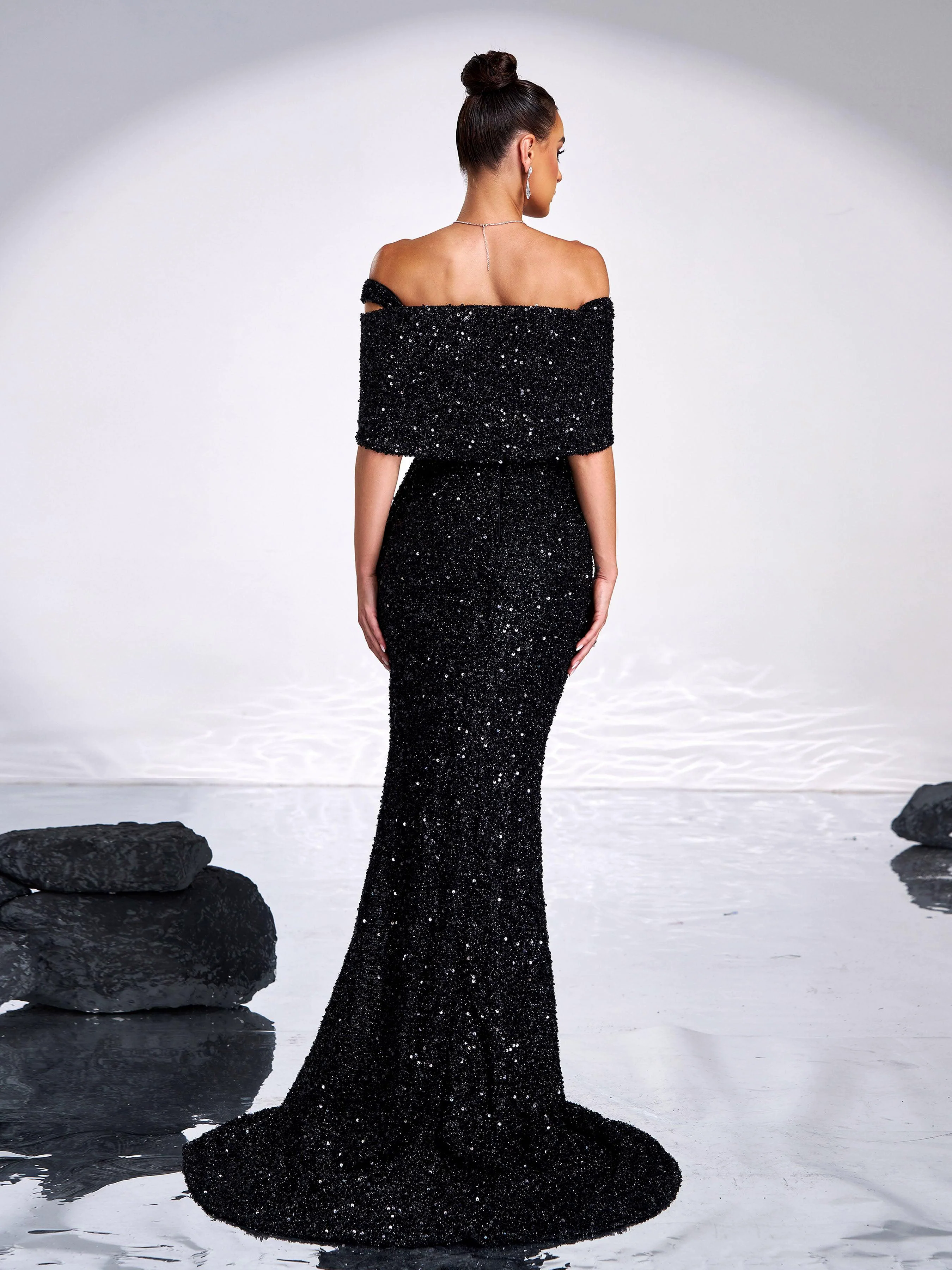 Sexy V-Neck Off Shoulder Sequin Formal Mermaid Dress RJ11992