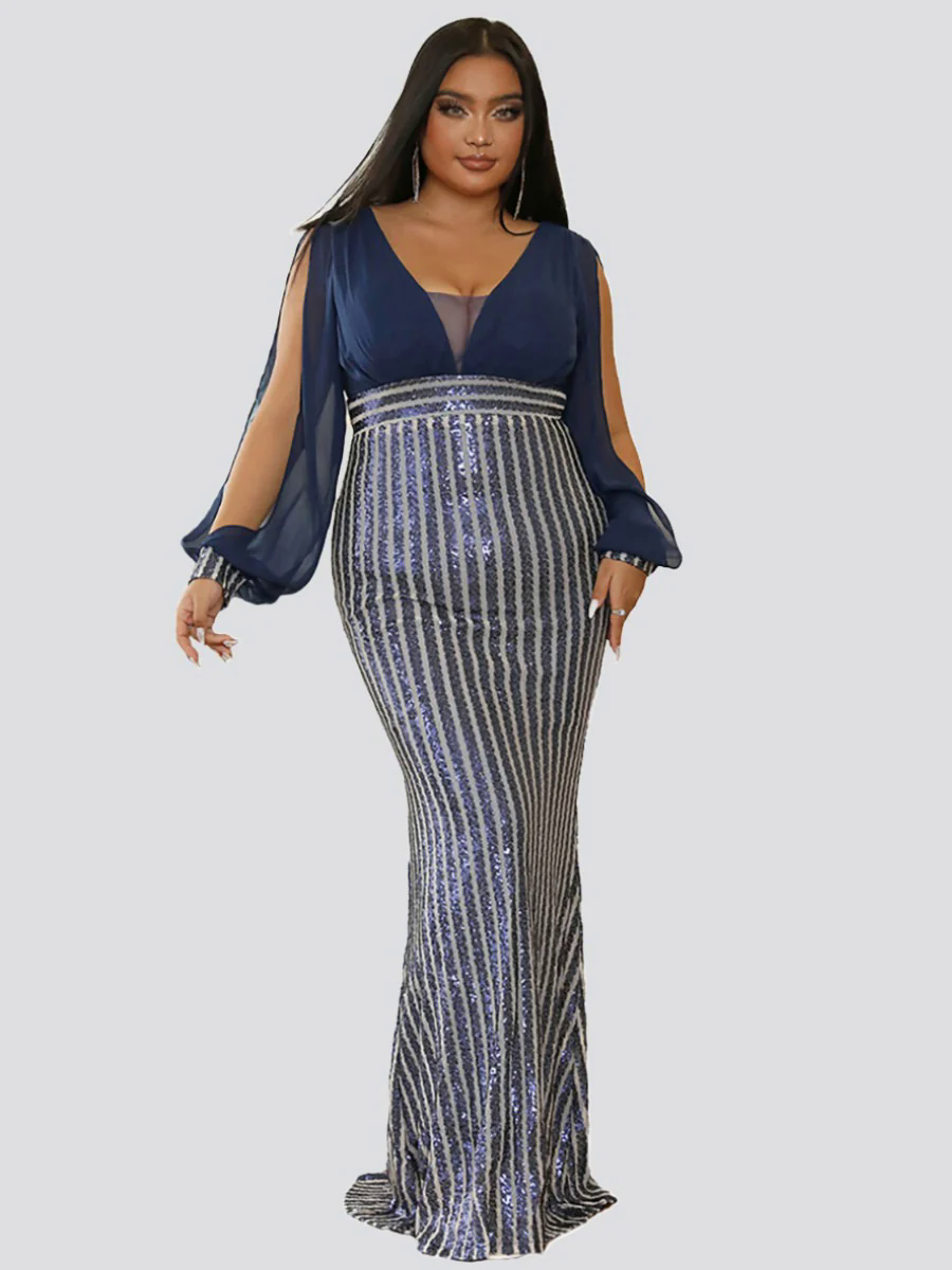 Plus Size Cutout Mermaid Sequin Prom Dress