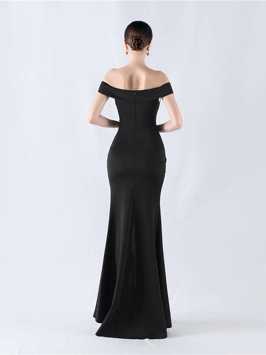 Off Shoulder Ruched Split Prom Dress MYN1003
