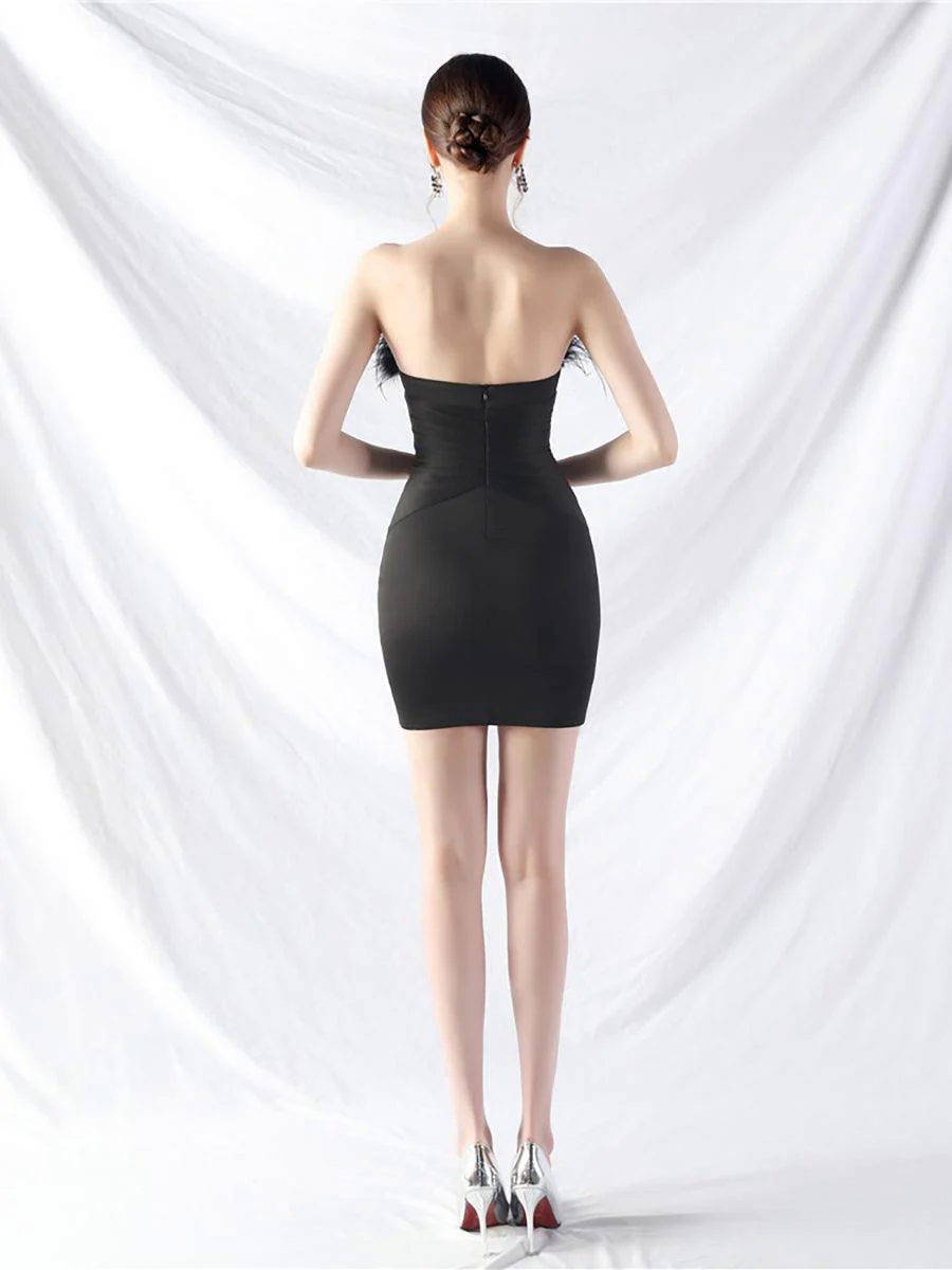 Feather Strapless Folds Beaded Mini Dress MYC2011