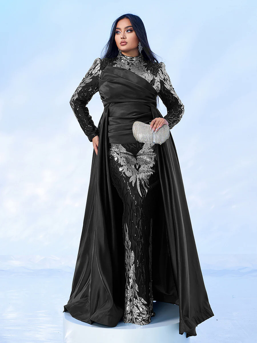 Plus Size Long Sleeve Sequin Prom Dress PMES00579