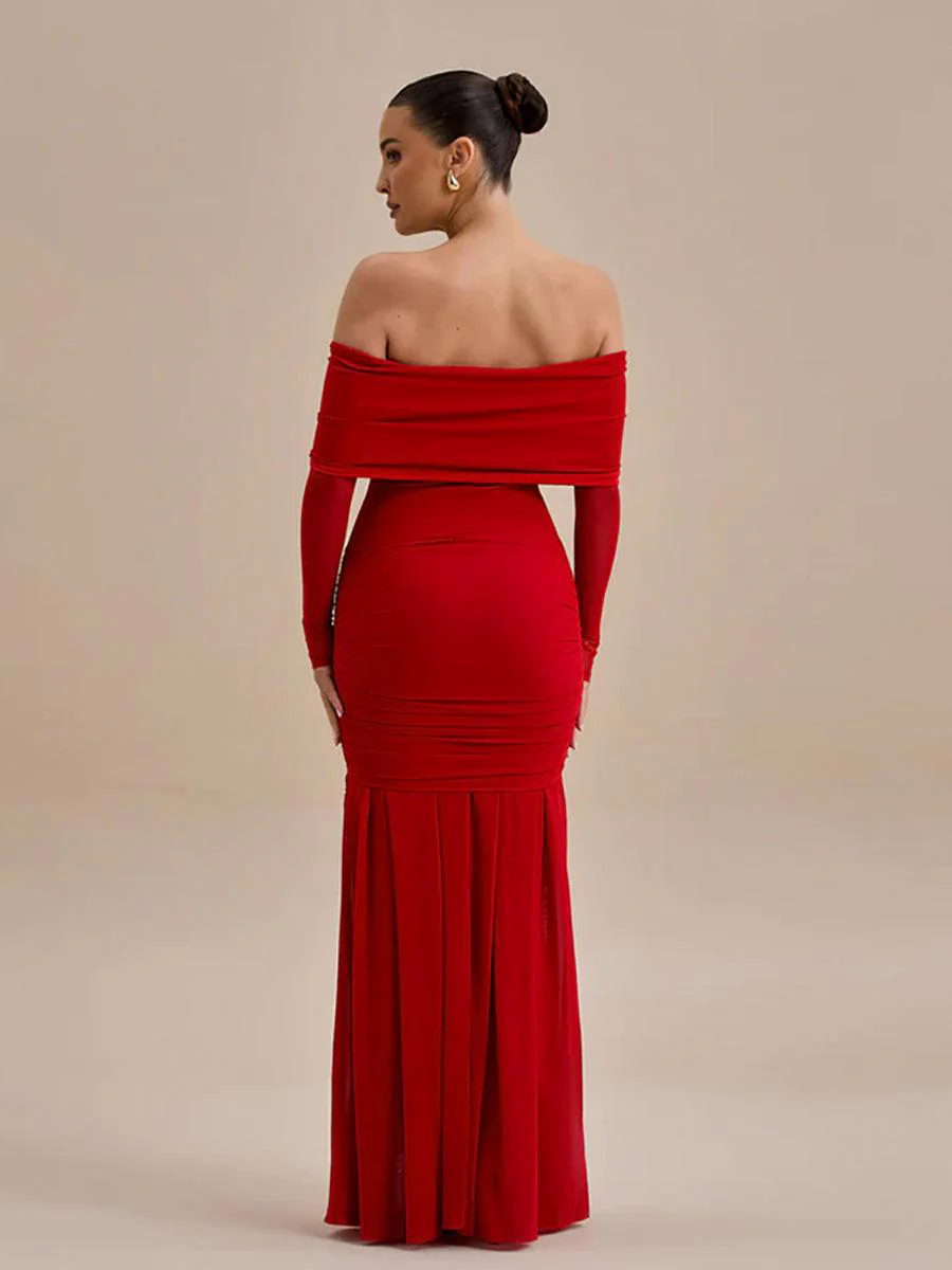 Off Shoulder Floral Flounce Prom Dress MYC2028