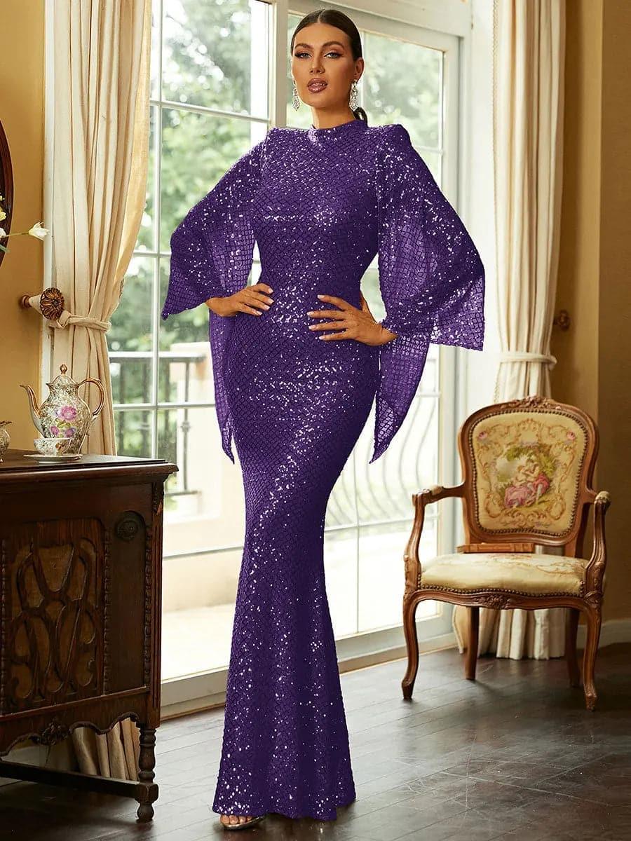 Glitter Bell Sleeve Mermaid Dress XJ1263