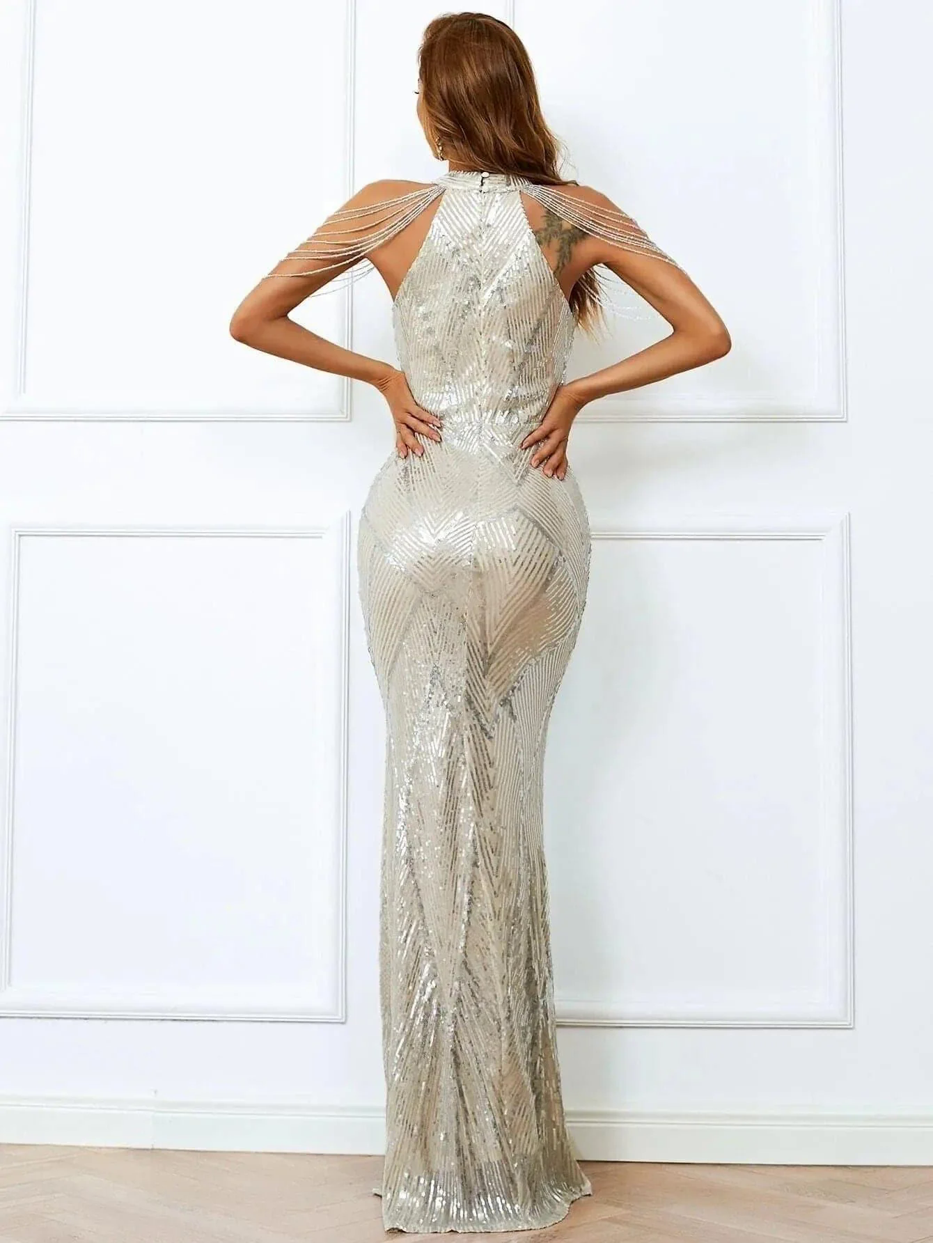 Geometric Sequin Chain Mermaid Prom Dress M01081