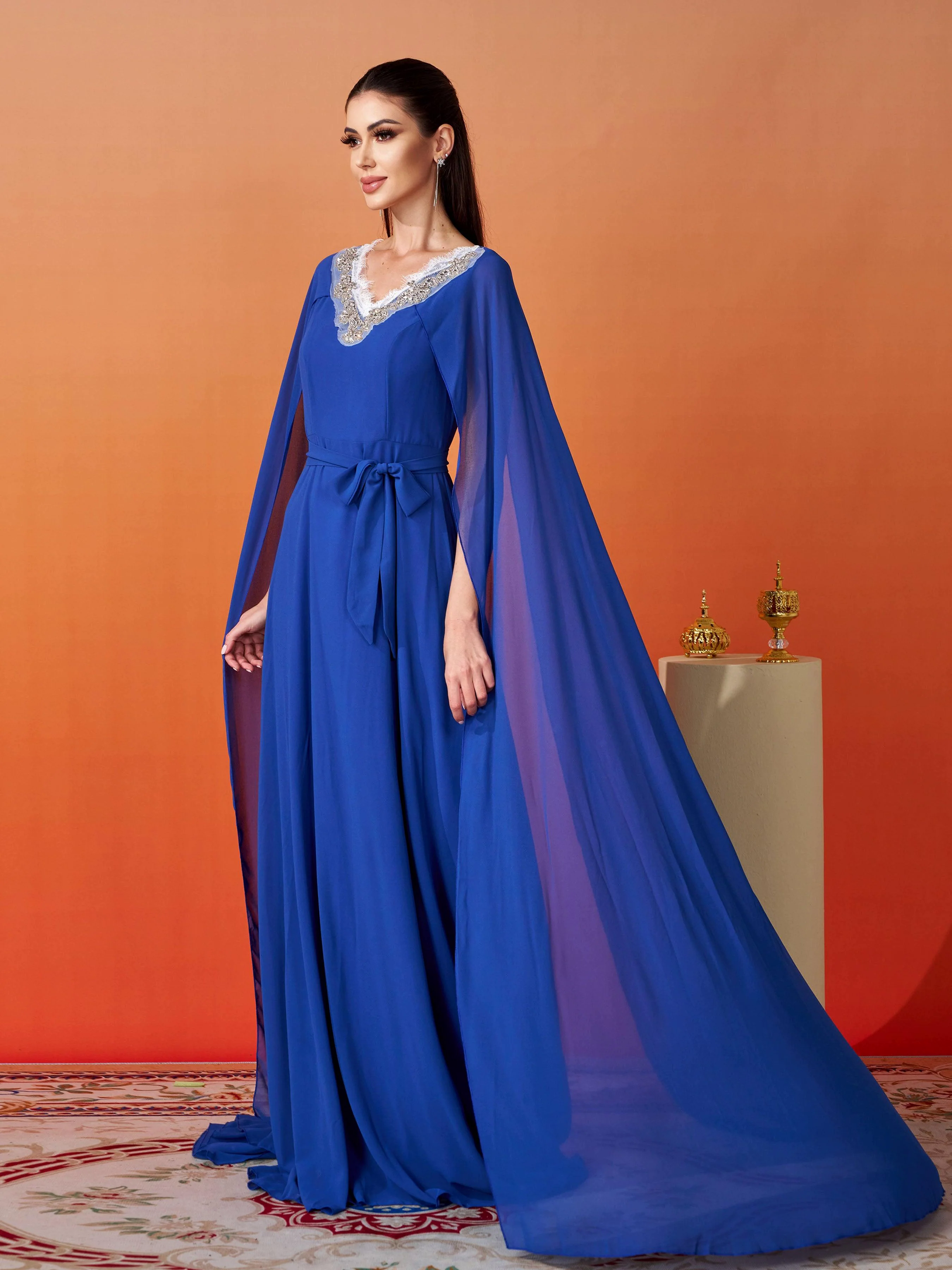 Embroidery Cape Sleeve Wedding Guest Dress RH31145