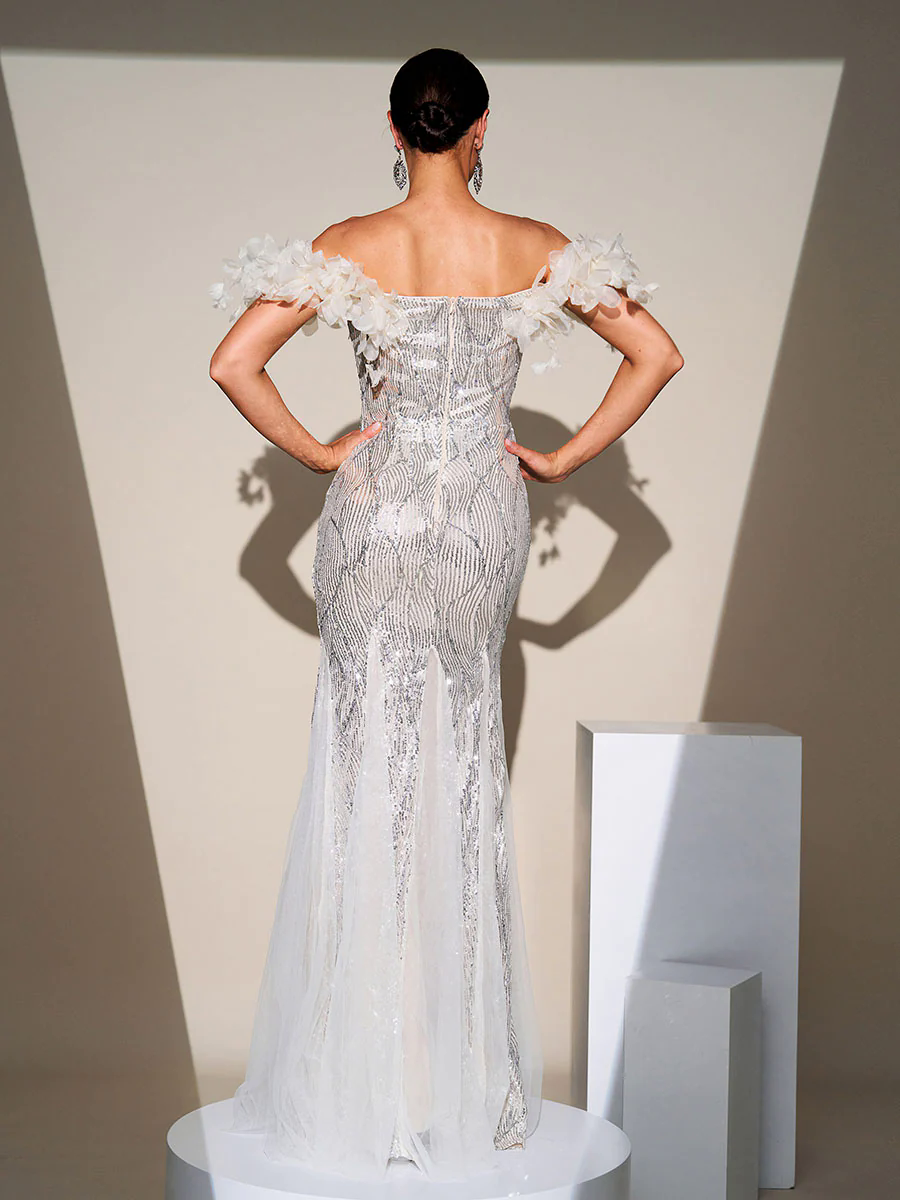 Off Shoulder Appliqued Sequin Mermaid Dress RJ11867