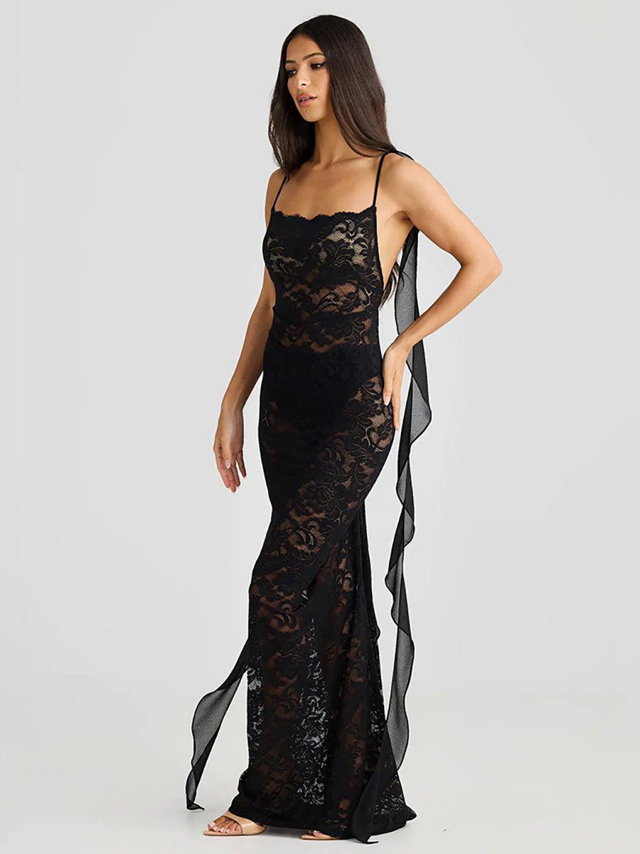Backless Lace See-through Floral Party Dress MYC2025